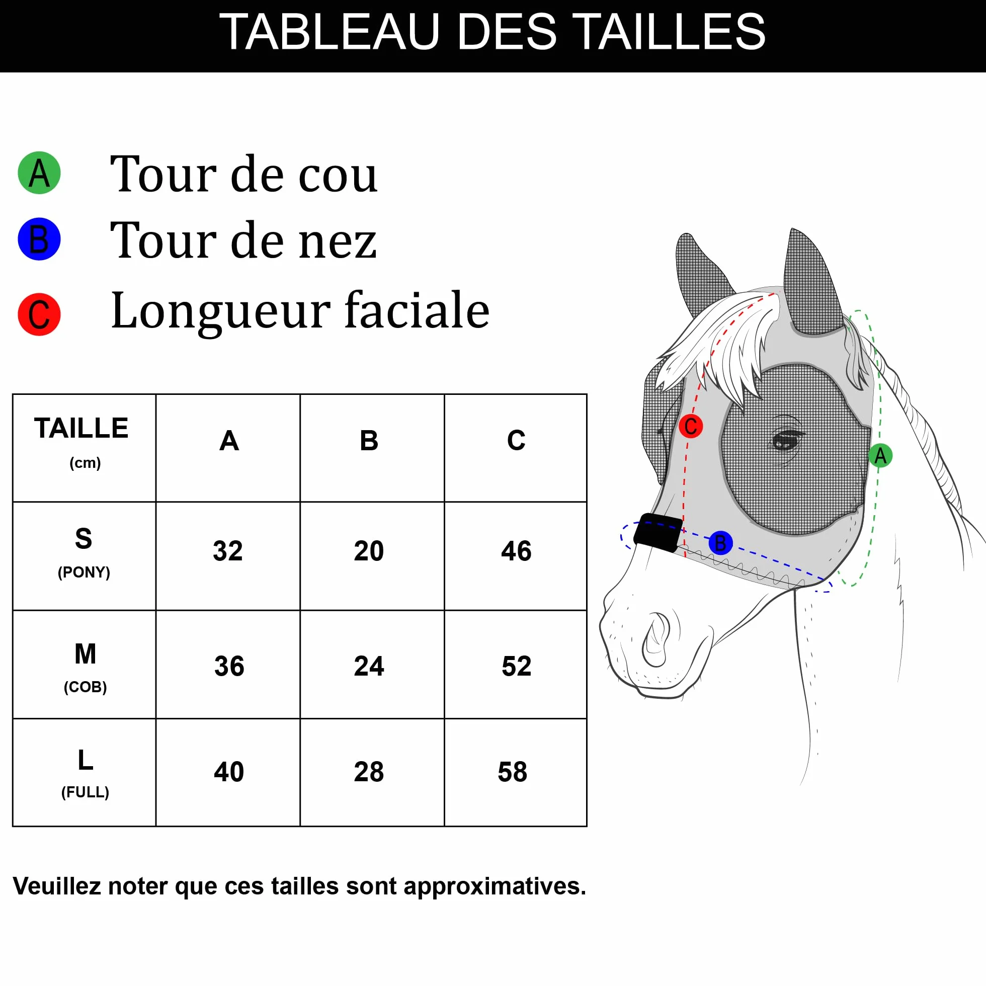 Masque Anti-Mouches pour Chevaux avec Oreilles, Protection UV, Respirant, Grands Yeux - Bleu Lac (Medium)
