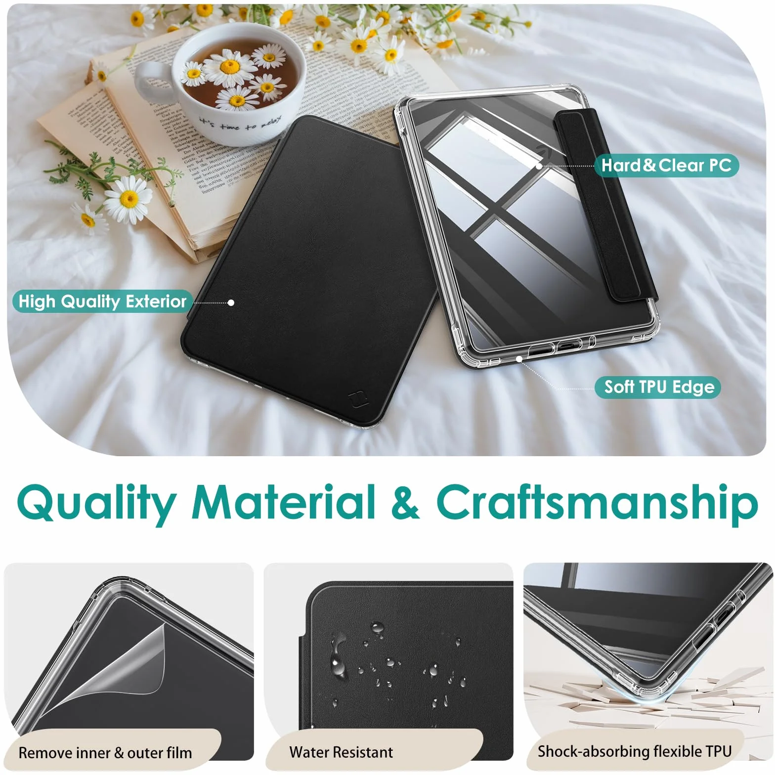 FINTIE Coque Magnétique Détachable pour 7" Kindle Paperwhite (12e Génération, 2024) et Kindle Colorsoft (1re Génération, 2025/2024), Étui Transparent Antichoc avec Bord TPU, Noir