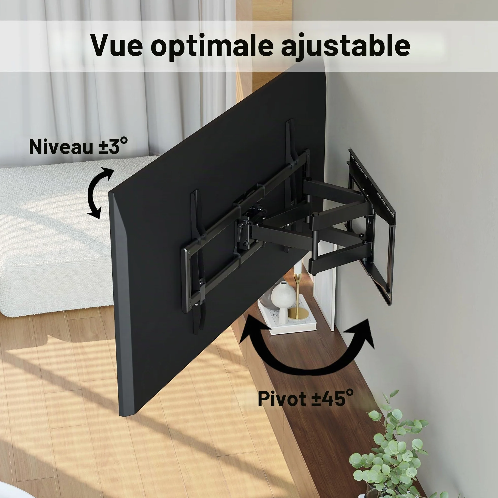 BONTEC Support TV Mural Articulé 37-85 Pouces, Support Mural TV Pivotant Inclinable, Bras Double 68-420mm, Jusqu’à 60kg, VESA 200x100-600x400, pour Écran Plat ou Incurvé