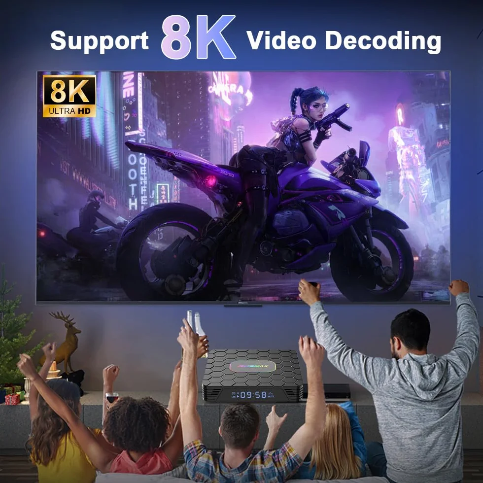 Android TV Box,R69MAX Android 14.0 TV Box with 4Go RAM 64Go ROM RK3528 Quad Core Arm Cortex A53 Mali-450 GPU Support 8K 3D 1080P 2.4/5.0GHz WiFi BT5.0 10/100M Ethernet DLNA HDMI2.0 USB3.0 H.265