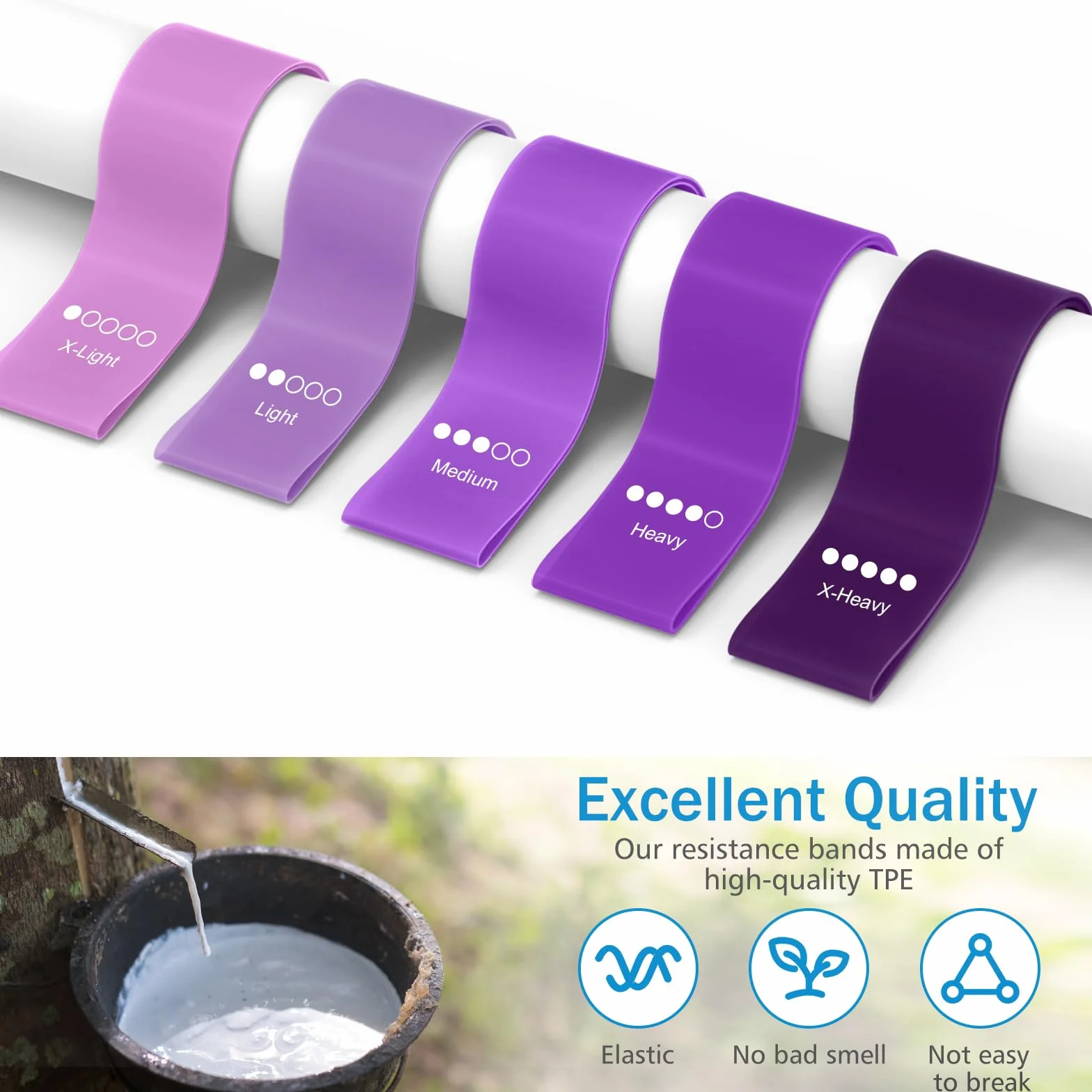 Bande Élastique Musculation Lot de 5, 5 Niveaux de Force, Fitness Pilates Yoga avec Sac de Rangement