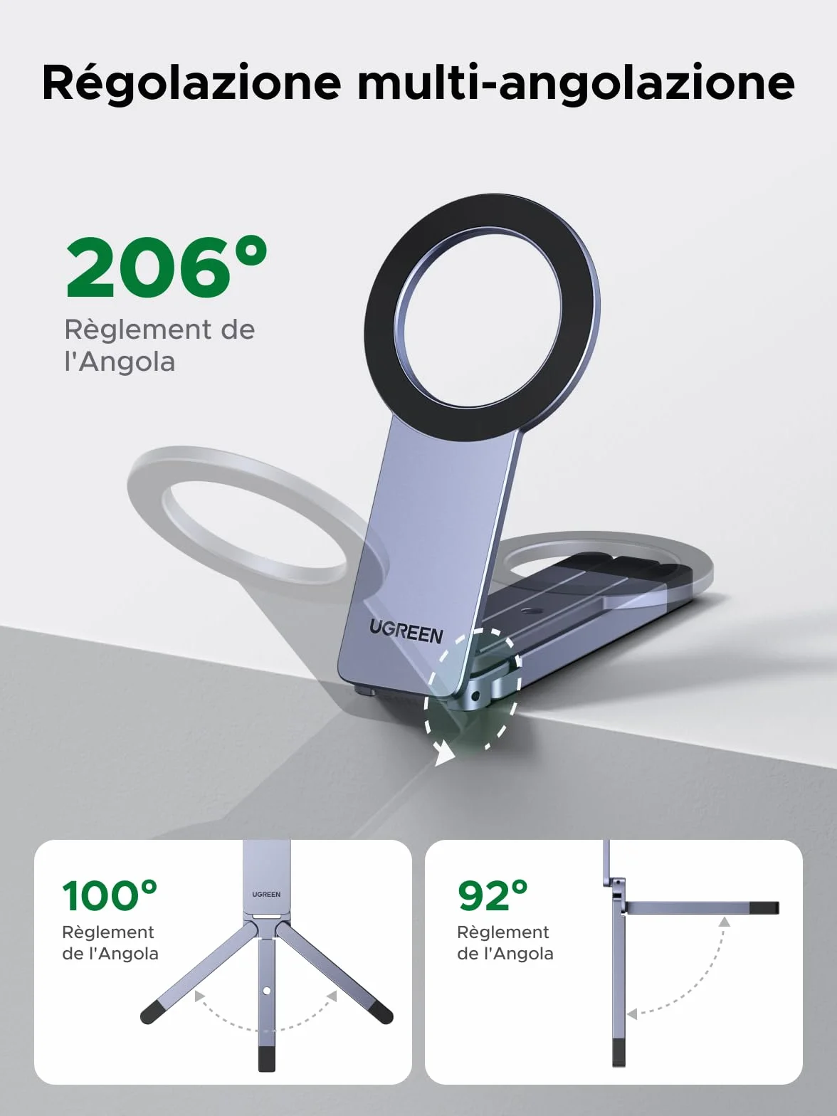 UGREEN Trépied Magnétique pour Téléphone MagSafe Gris Nébuleuse Alliage d'aluminium