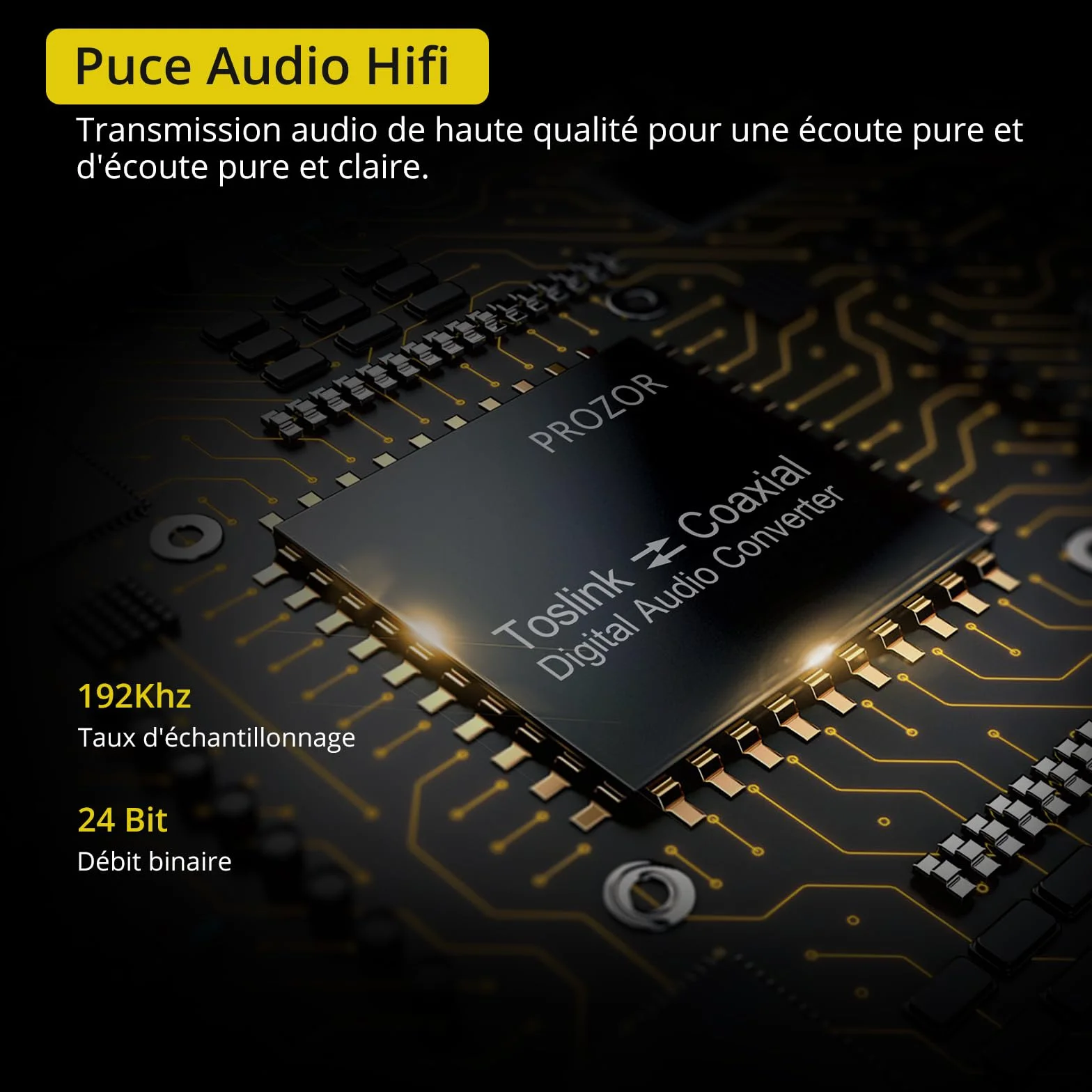 PROZOR Convertisseur Numérique Coaxial à Optique SPDIF Toslink Audio DTS Dolby AC3 192KHz