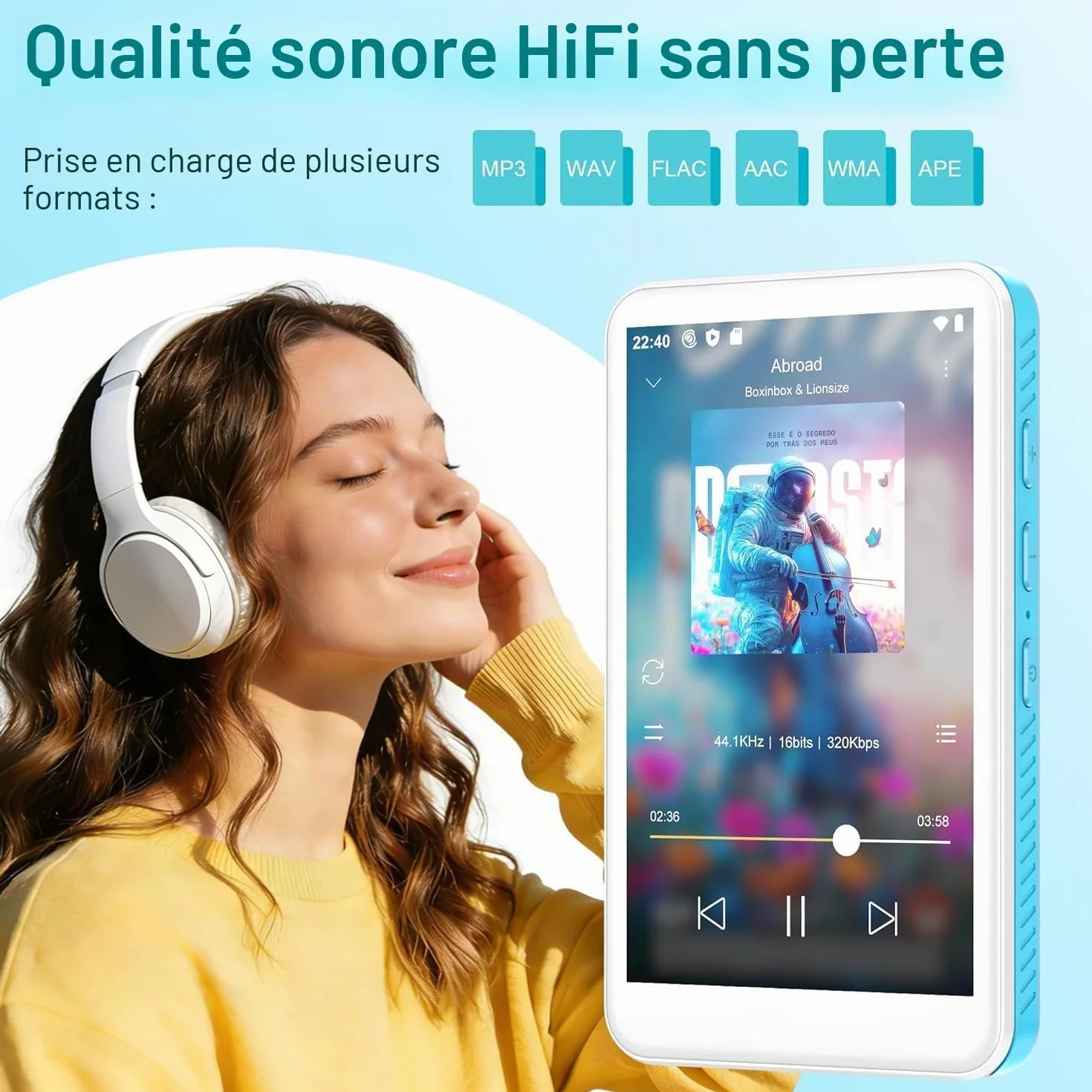 SWOFY D08 Lecteur MP3 Android 13 160 Go Bluetooth WiFi écran tactile 4 pouces compatible Spotify Audible Play Store radio FM extensible 1 To