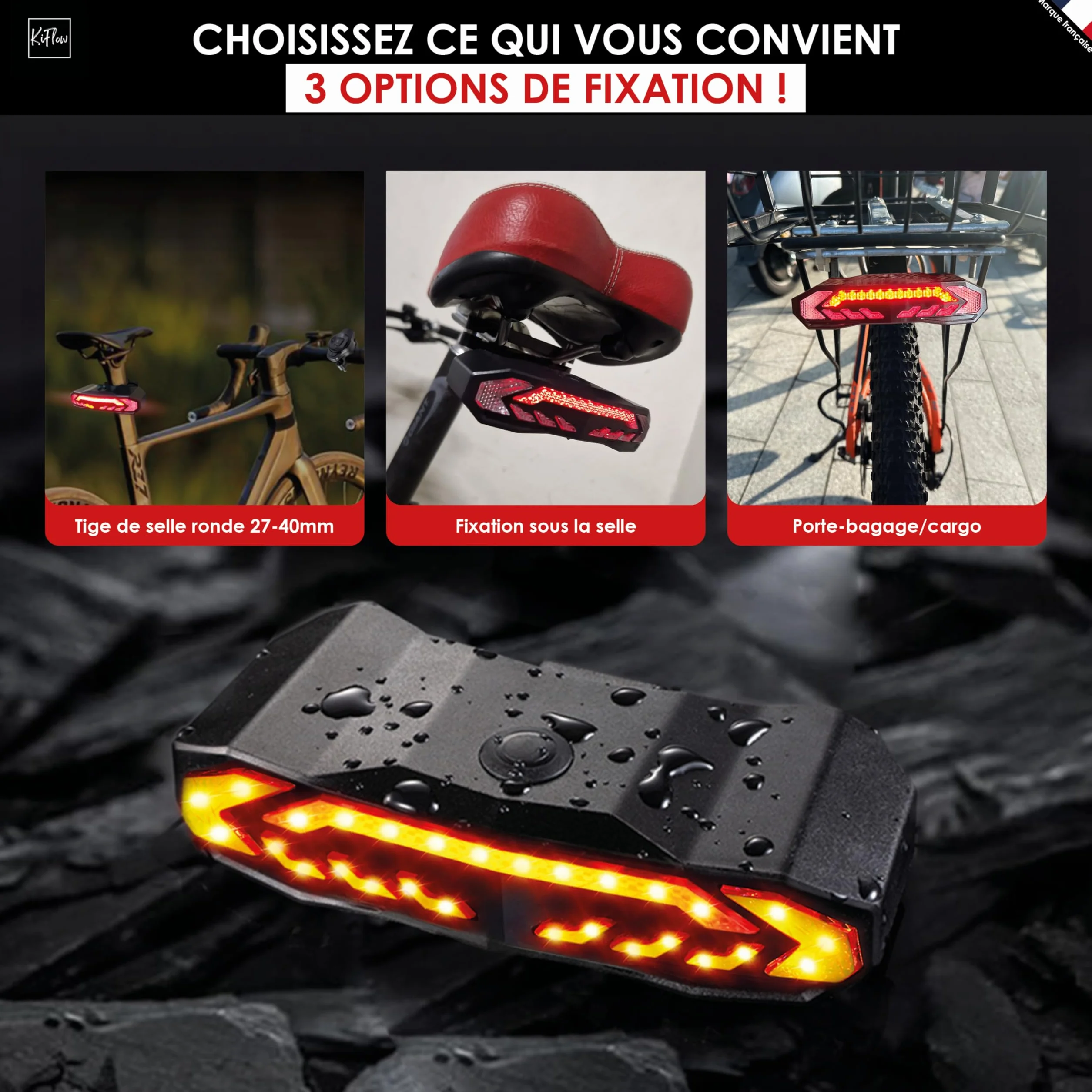 KIFLOW Clignotant Vélo Feu Arrière Alarme