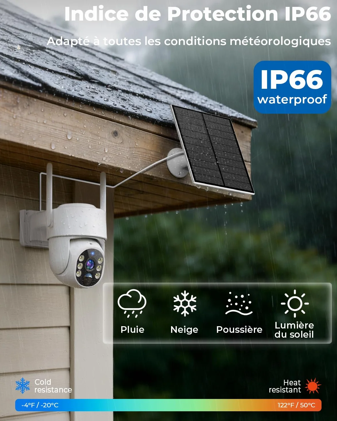 WESECUU Camera Surveillance WiFi Exterieure sans Fil Solaire 2.5K 4MP avec Panneau Solaire 5W, 360° PTZ, IP66