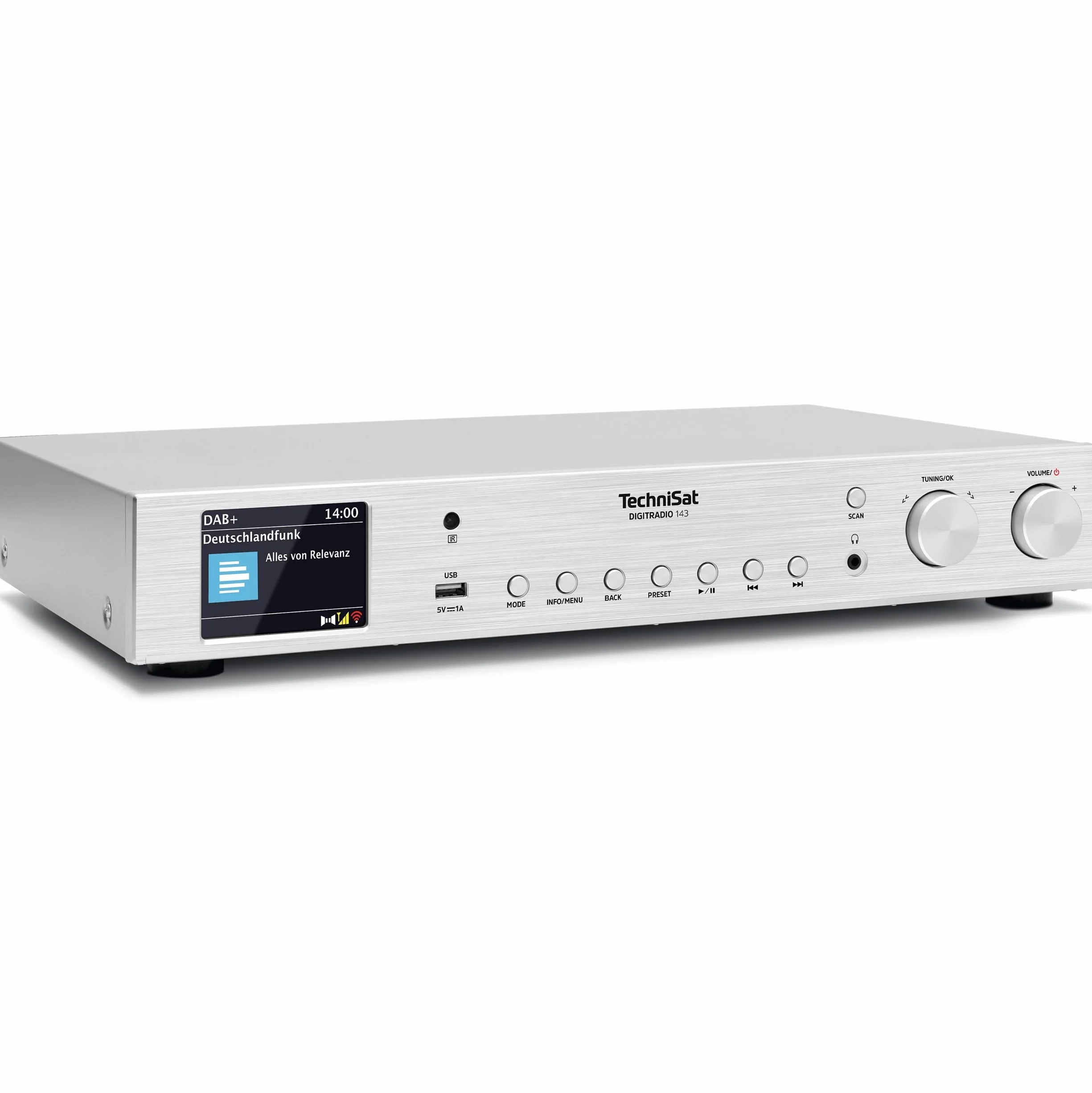 TechniSat DIGITRADIO 143 (V3) - Tuner HiFi Internetradio (Radio numérique Dab+, Streaming Audio Bluetooth, Spotify Connect, antenne Filaire, télécommande, Largeur 43,5 cm) Argent