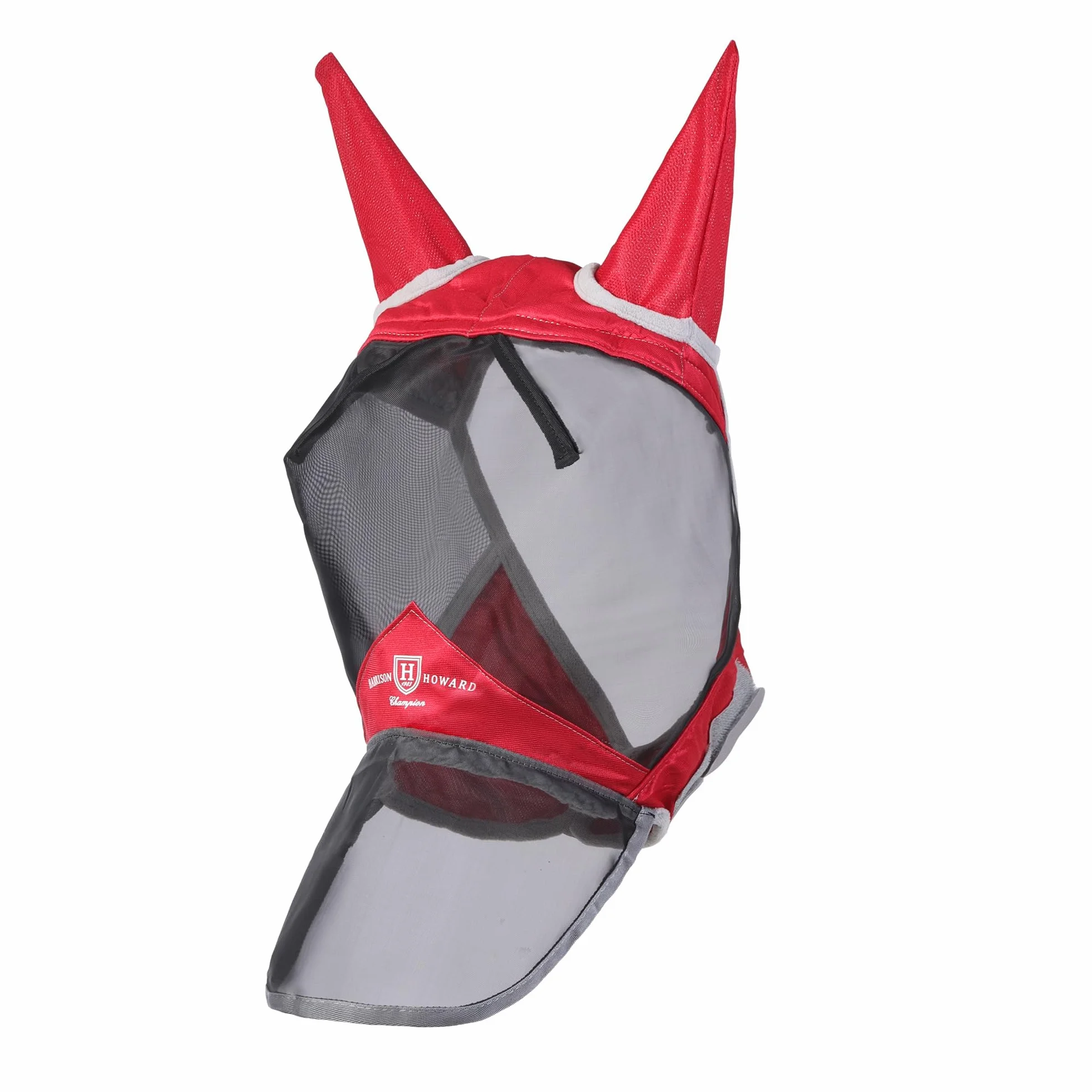 Harrison Howard CareMaster Pro Masque Anti-Mouches Lumineux pour Cheval - Grand Espace pour Yeux avec Oreilles - Protection UV - Rouge - Taille complète