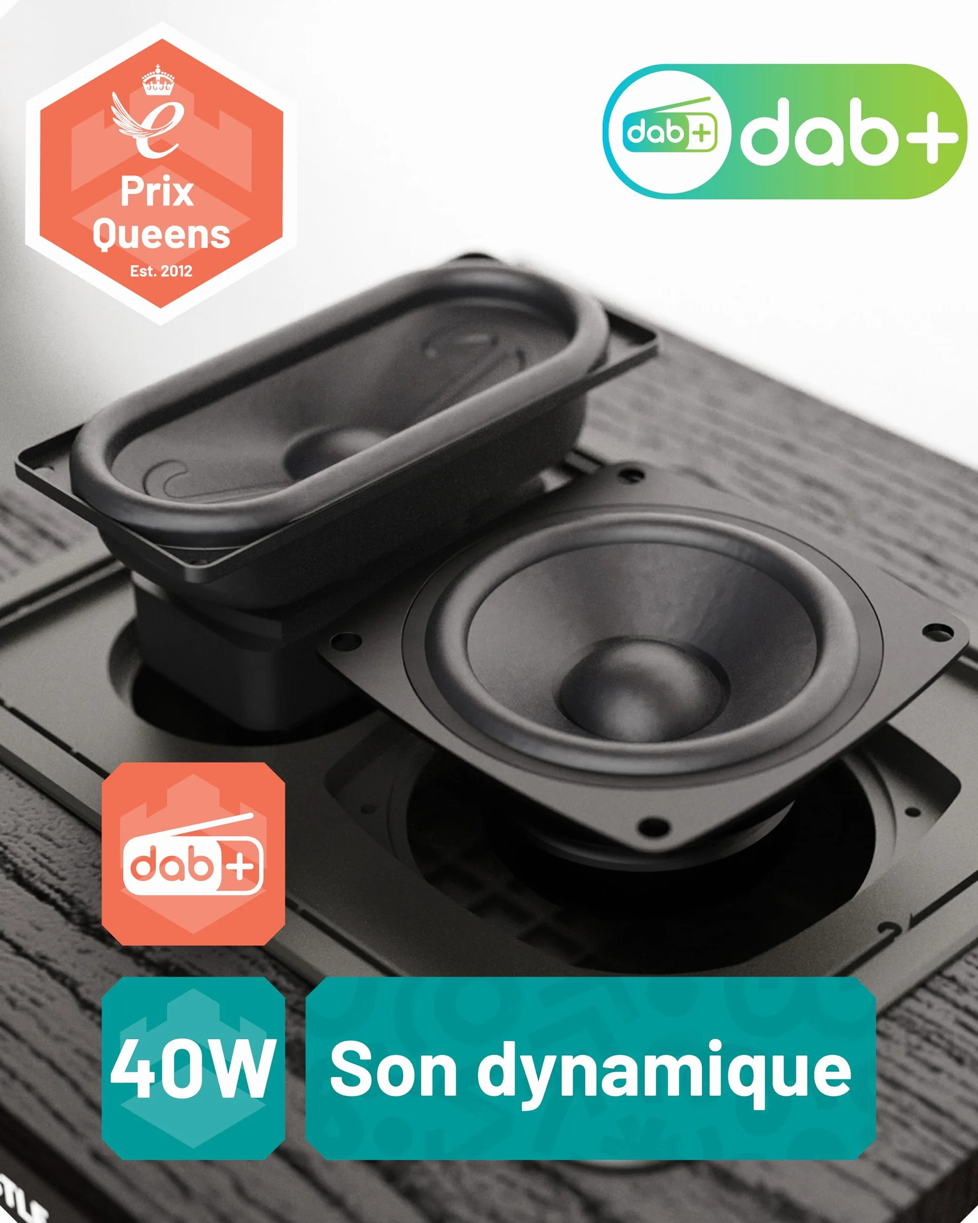 Mini Chaîne HiFi CD Radio Dab+ | Lecteur CD Bluetooth avec Haut-parleurs 40W | Radio Réveil avec Double Alarme, 99 Stations | USB, AUX, MP3 | Télécommande Incluse | Oakcastle DAB400