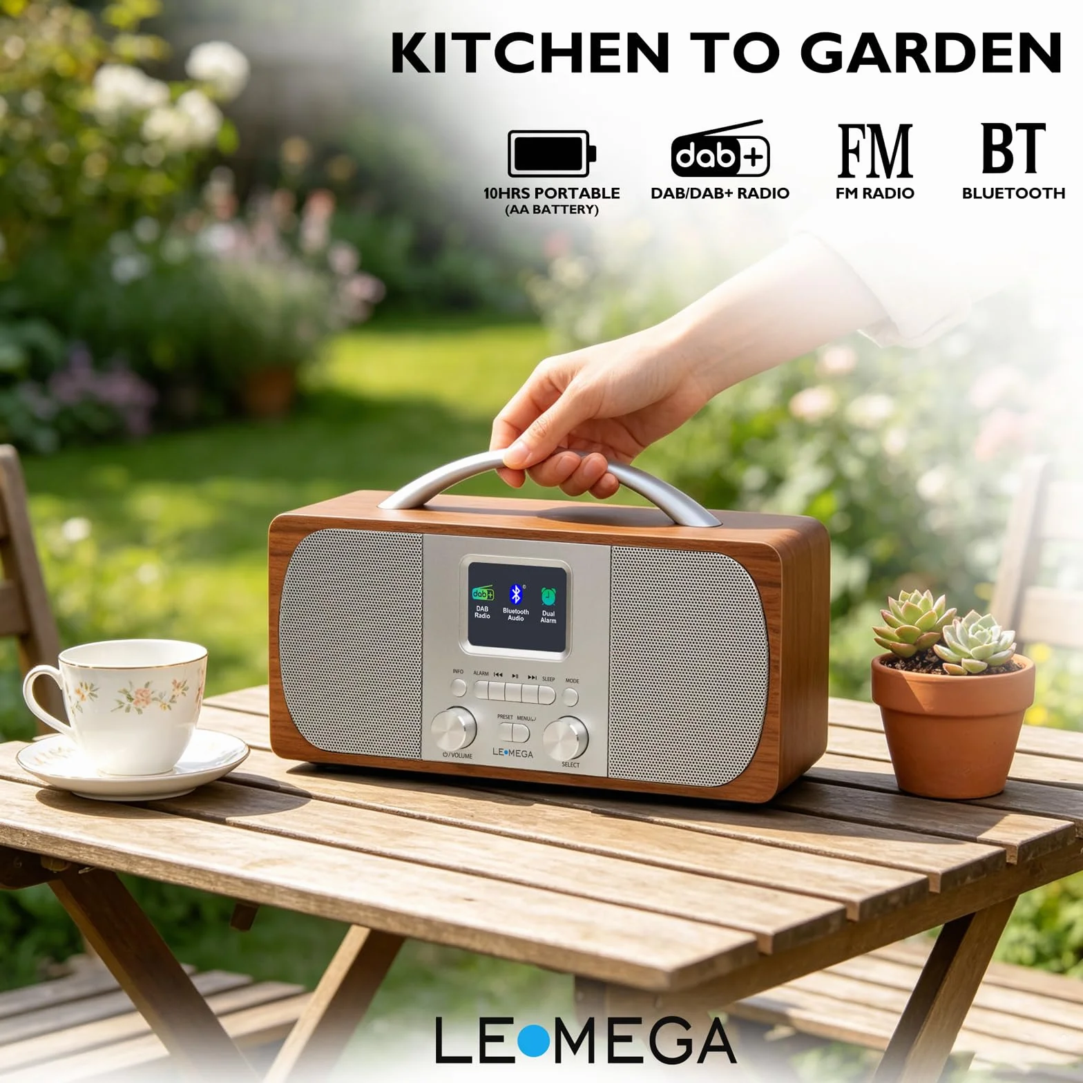 LEMEGA DR6 Poste Radio Stereo DAB/DAB+ Numérique avec Bluetooth, FM, Radio Réveil - Noyer
