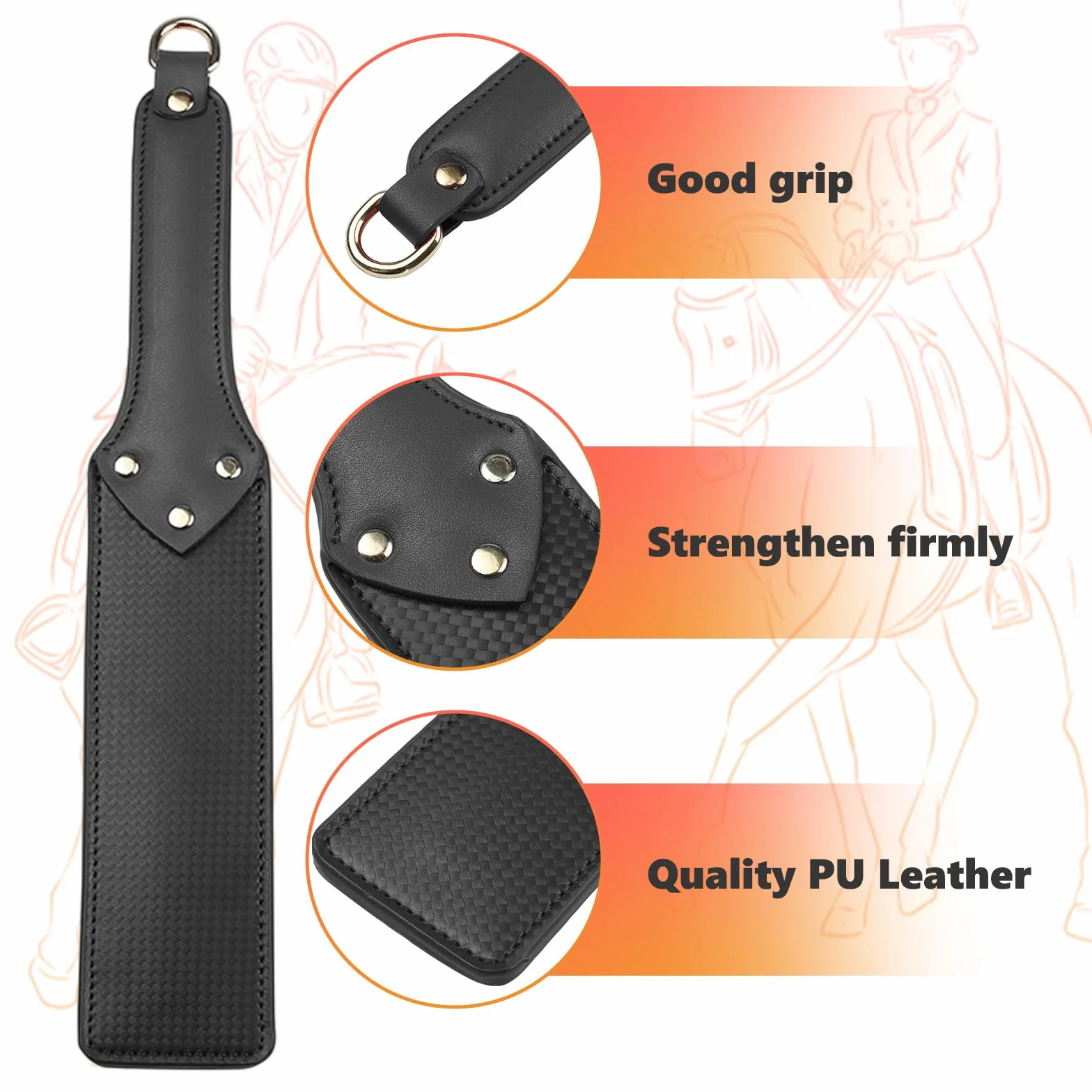 Cravache Noire en Cuir pour Cheval d'Équitation Dressage