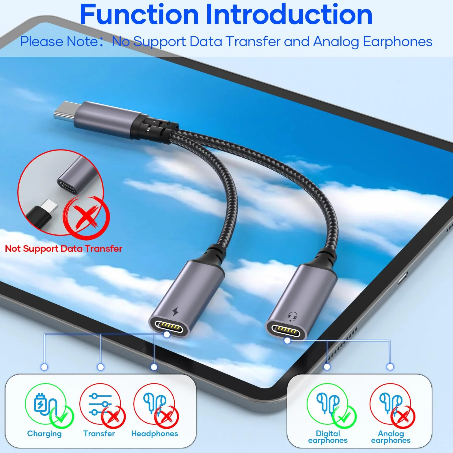 Répartiteur Double USB C 2 en 1 Adaptateur USB-C Audio et Charge pour iPhone 16 15 Pro Max iPad Samsung S25 S24 S23, Gris