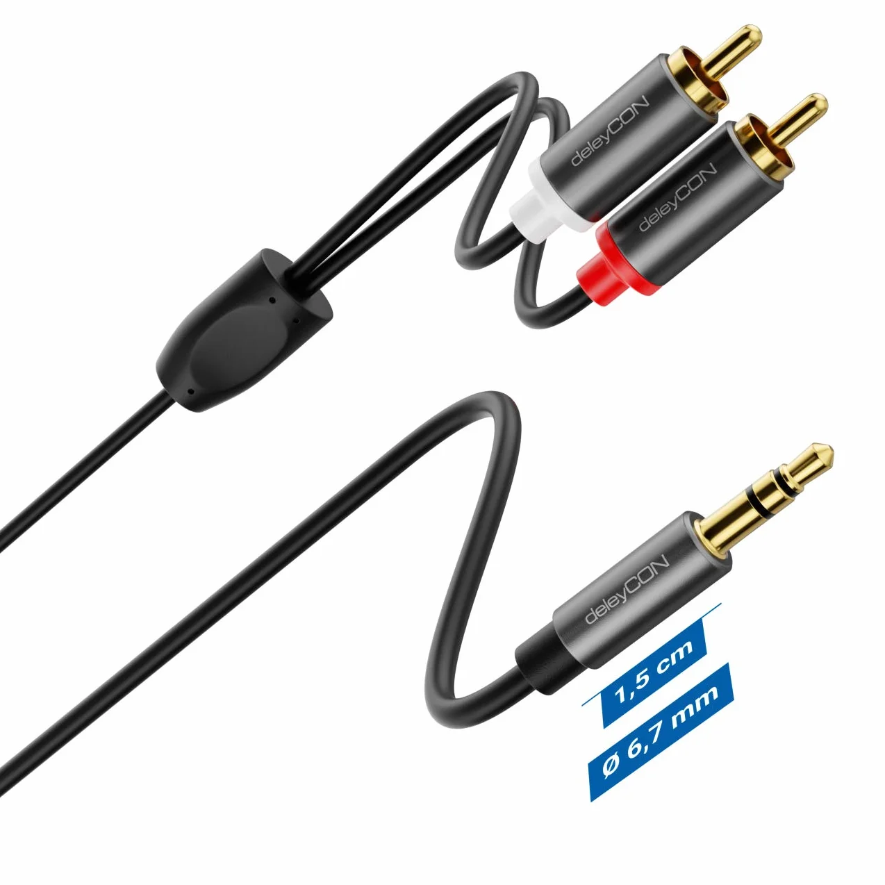 deleyCON 3,0m Câble Jack vers Cinch RCA 3,5mm Audio Adaptateur Mobile et Smartphone sur HiFi-Receiver 3,5mm AUX Prise vers Fiche Cinch (Extra fin & Flexible)
