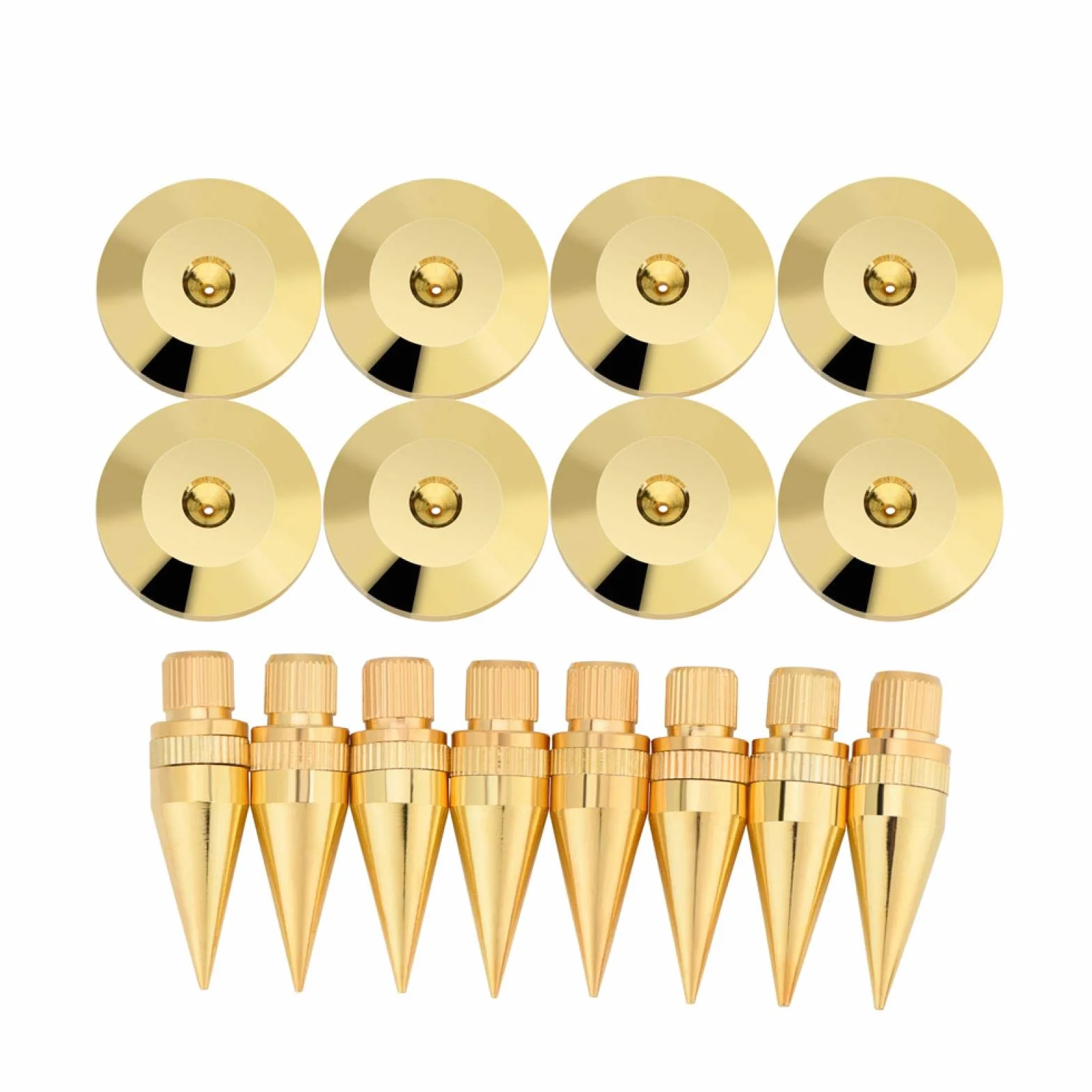 Ensemble de pointes de haut-parleur en cuivre, 8 paires 6 x 36MM CD Amplificateur Audio Plateau tournant Isolation Pied cône + Coussin de base Tapis de pieds antichoc pour amplificateur Haut-parleur É