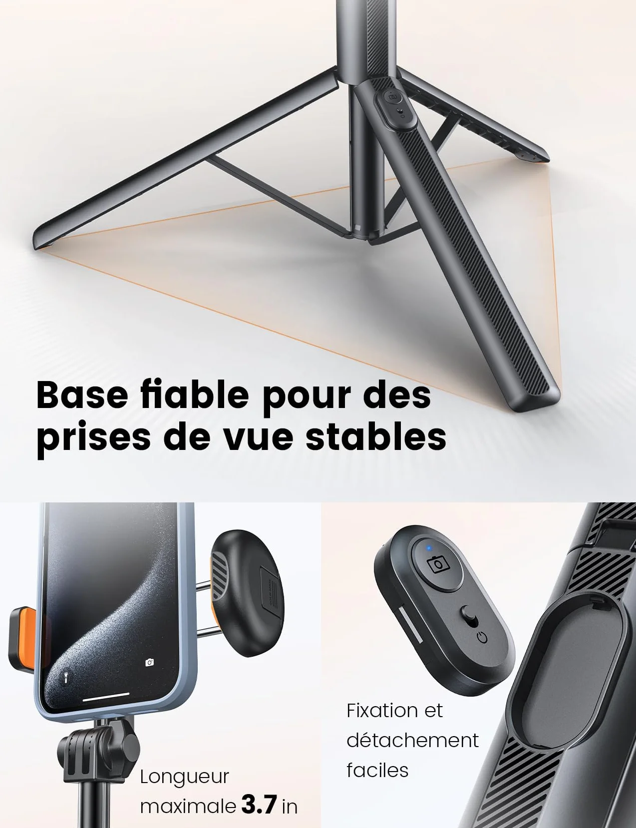 ANXRE 180cm Trépied Selfie avec Télécommande Détachable, Perche Extensible NT79 pour Smartphone et GoPro