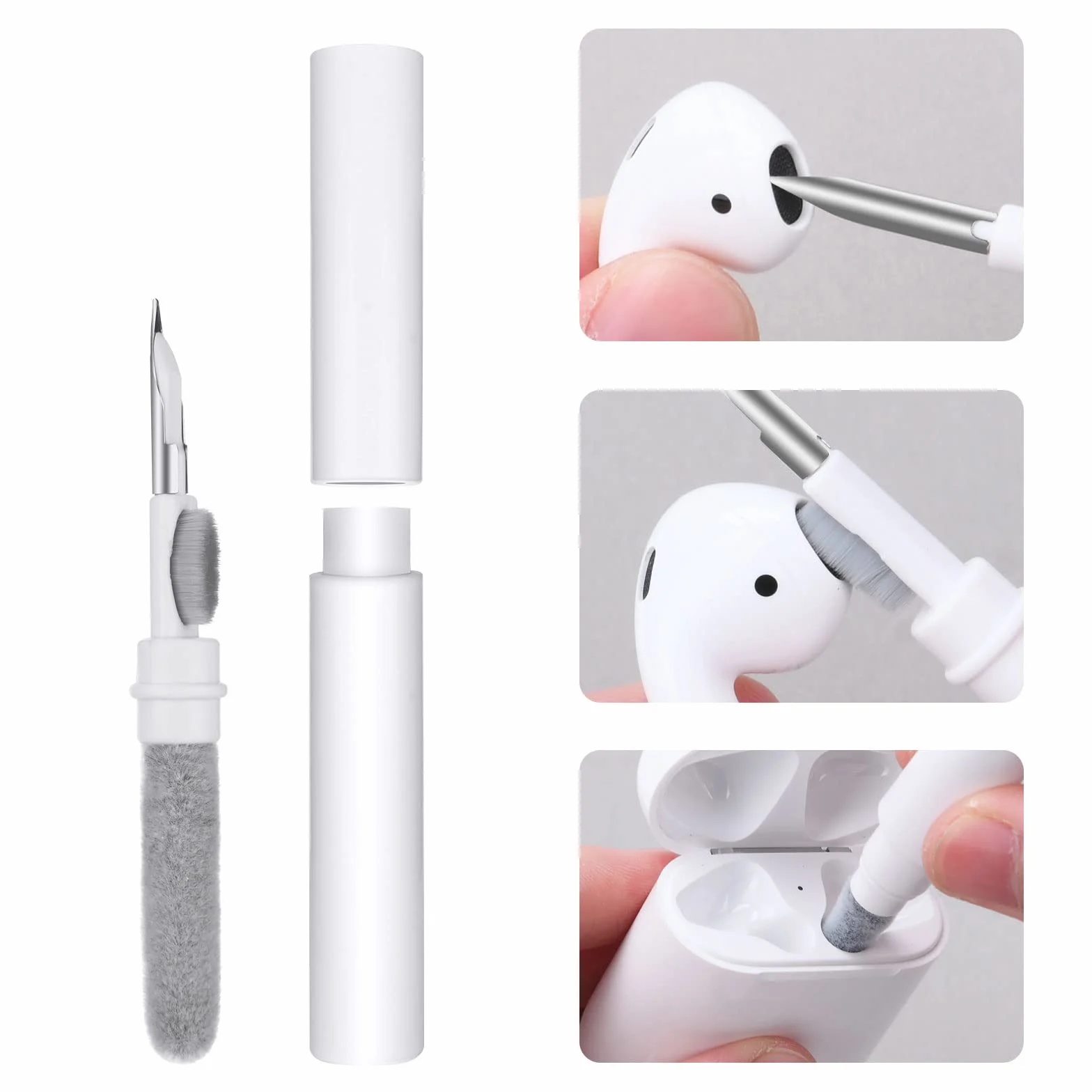Vicloon Nettoyeur Airpods,3 in 1Kit Nettoyage pour AirPods avec Brosse en Microfibre Douce pour Écouteurs Bluetooth Appareil Photo/Port Téléphone Phone
