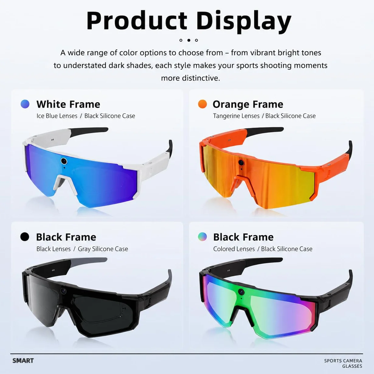 Lunettes Intelligentes 4K AI, Caméra 8MP, Lunettes de Sport Bluetooth avec Commande Vocale, Stabilisation EIS, IP54 pour Le Cyclisme, Le Ski, la Randonnée (Orange Rouge)