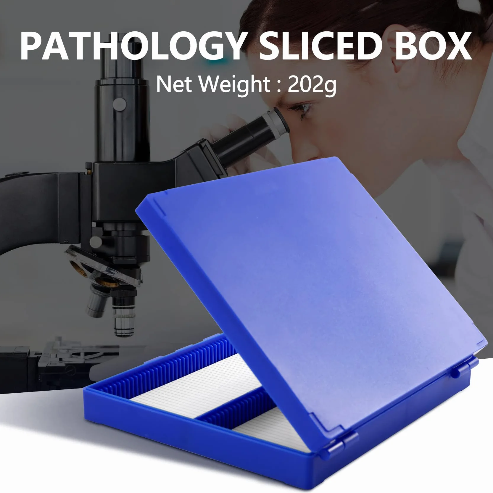 Boîte rectangulaire en plastique pour 100 lames de microscope Bleu roi