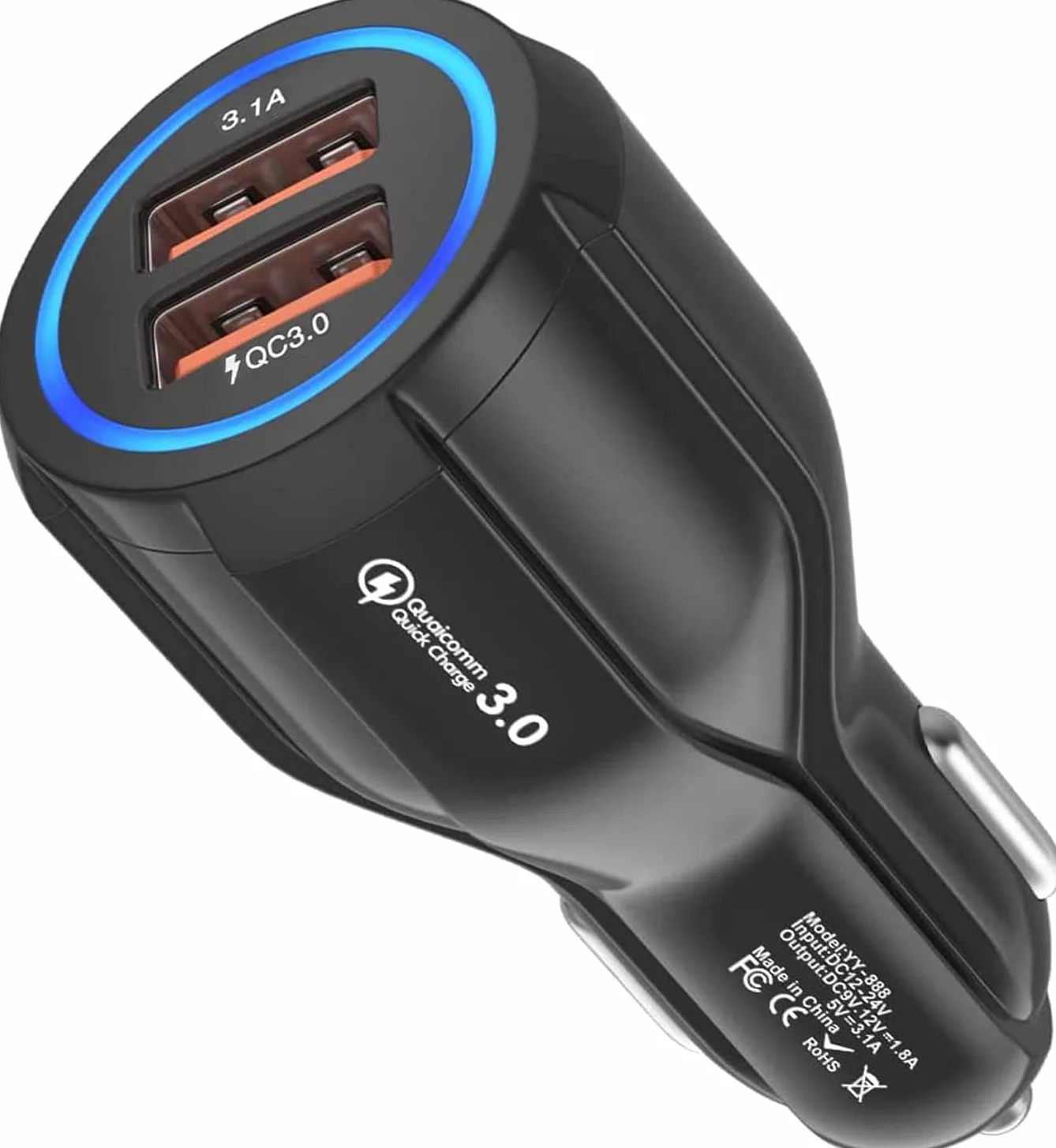Hoppac Chargeur de Voiture USB, 2 Ports, Quick Charge 3.0 Allume-Cigare Compatible avec iPhone, iPad Samsung Galaxy S10/S9/S8, Huawei, Xiaomi Noir