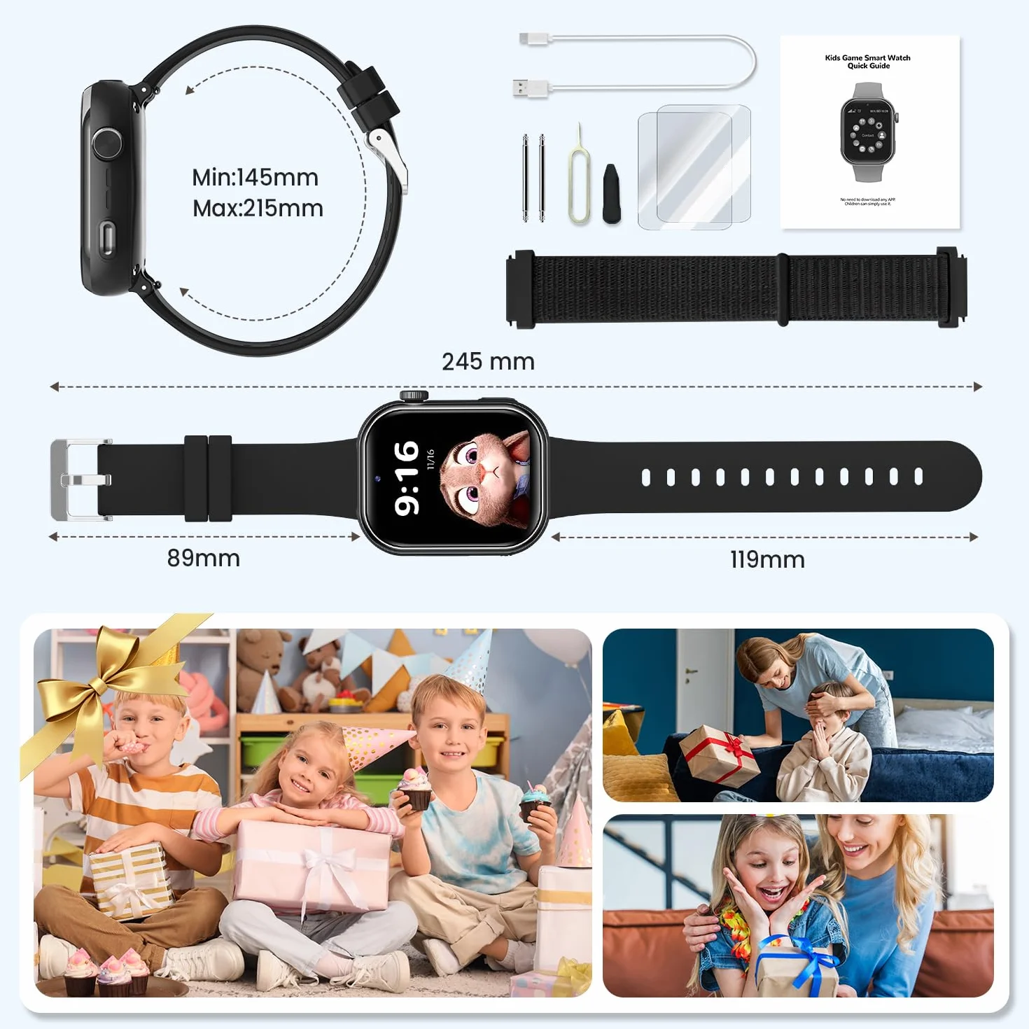 4G Montre Connectée Enfant, Montre Telephone Enfant avec GPS, Double Caméra, Appel Vidéo, Chat Vocal, SOS, Mode Classe, Lampe Torche, IP68, Podomètre, Cadeau pour Garçons Filles, Noir, Garantie 3 Ans
