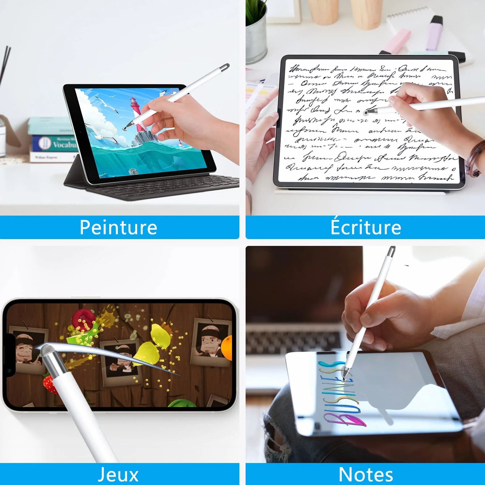 Stylet Tablette, 2 en 1 Stylet Tactile Pencil Compatible avec Toutes Les Tablettes et Smartphones, iPhone, iPad, Samsung, Lenovo, Surface, Huawei, Xiaomi, Android, iOS, etc.