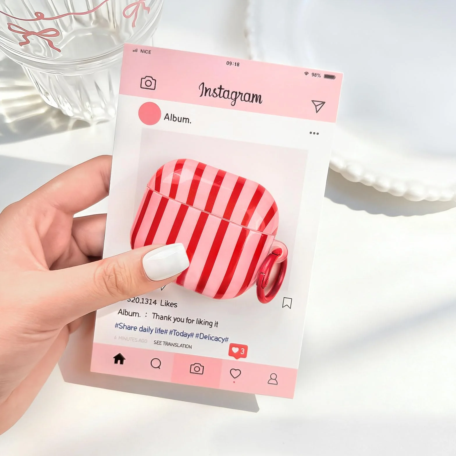 Compatible avec Coque AirPods 4 Génération avec Kit Nettoyage, Étui Housse Mignon Fashion Rayures Motif Esthétique Stripes Design, Antichoc Porte - Clés Couvercle Soft Etui - Rouge
