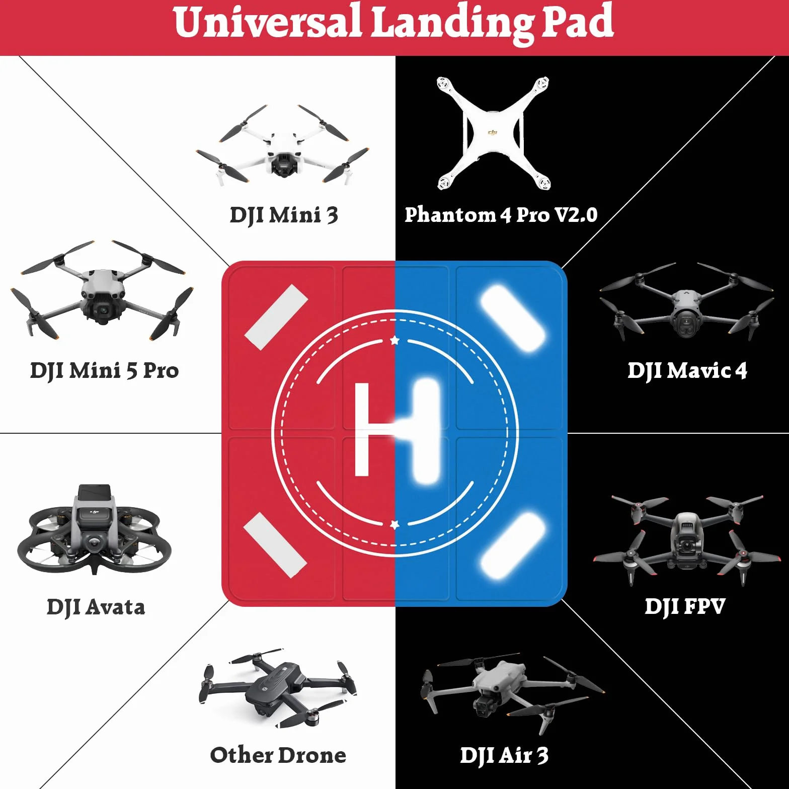 FPVtosky aire d'atterrissage pour drones, universel, grand,51 cm, pliage rapide,double face,étanche, landig-pad, lesté pour DJI Lito X1/NEO 2/Mini 5 Pro/3/4 Pro//Mavic 3/Air/Avata/FPV/Inspire etc