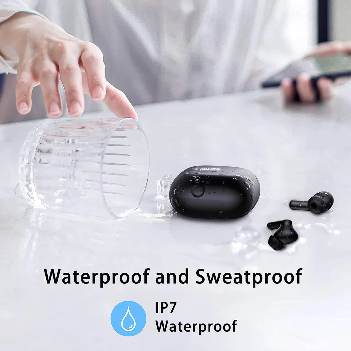 Écouteurs sans Fil Bluetooth 5.4 avec réduction de Bruit,3D Stéréo HiFi, Oreillette Bluetooth sans Fil, IPX7 Écouteurs Étanches Sportif (Noir)