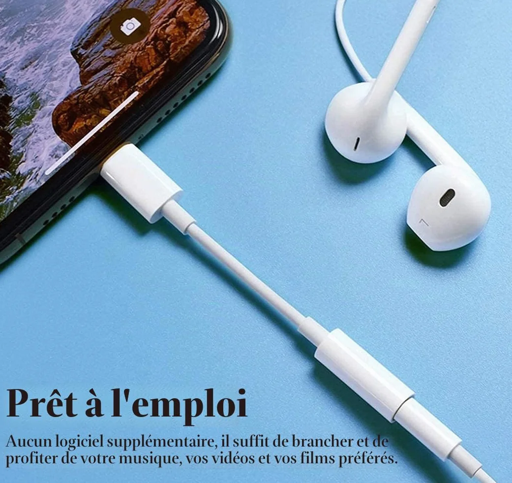 Adaptateur Lightning vers Jack 3,5 mm MFi pour iPhone 14/13/12/11/Xs/XR/X/8/7 - Lot de 2