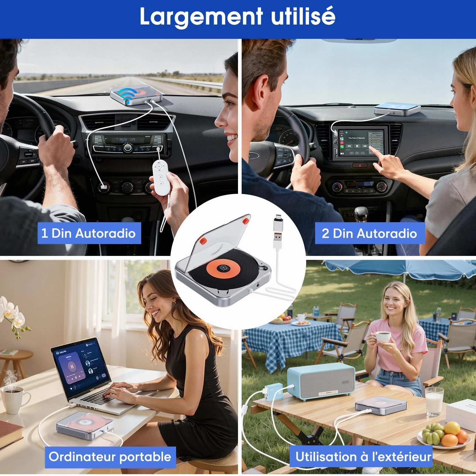 Lecteur CD Voiture USB CENXINY Externe Universel AUX Adaptateur USB-C Câble 1,5 m