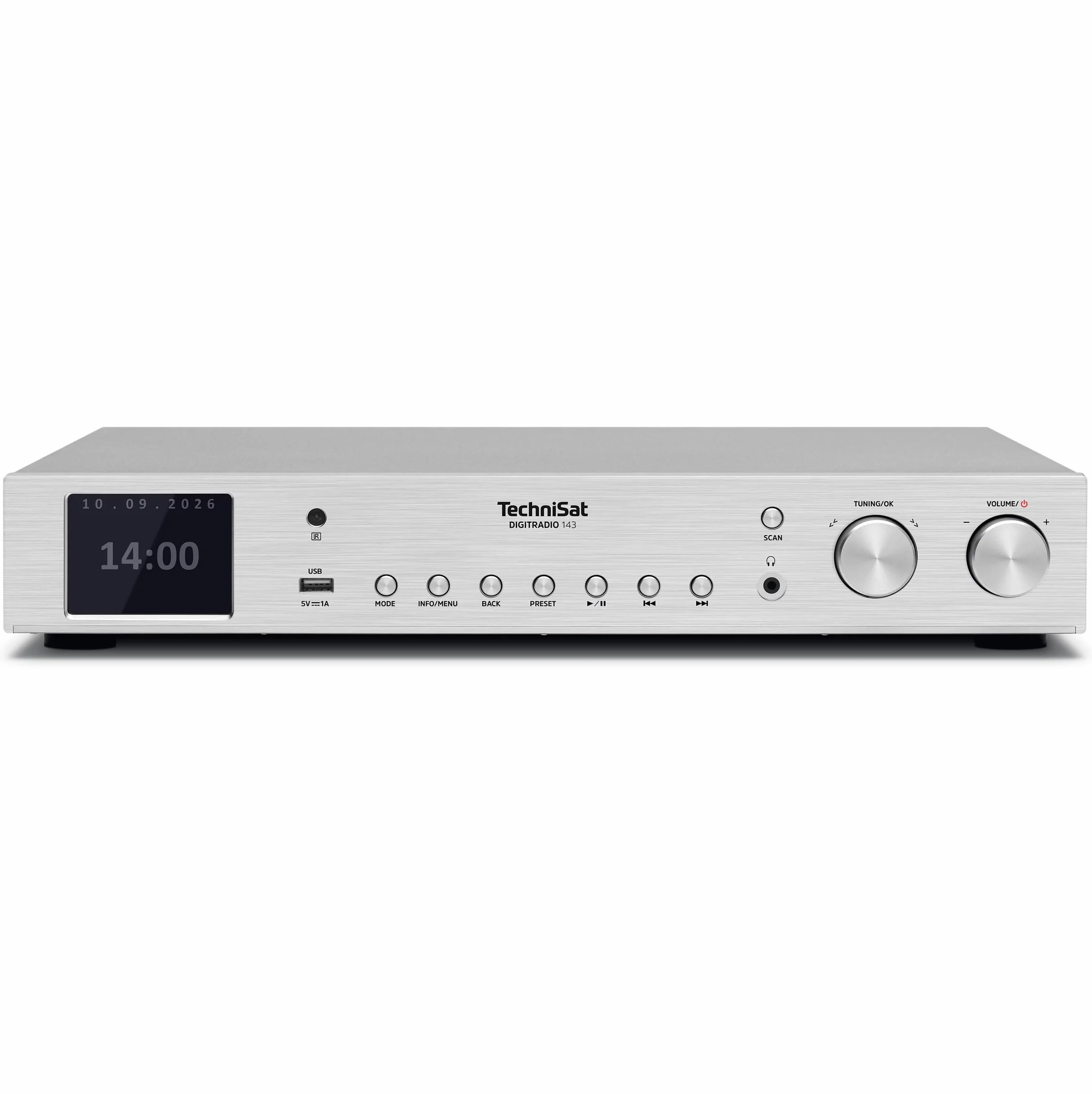 TechniSat DIGITRADIO 143 (V3) - Tuner HiFi Internetradio (Radio numérique Dab+, Streaming Audio Bluetooth, Spotify Connect, antenne Filaire, télécommande, Largeur 43,5 cm) Argent