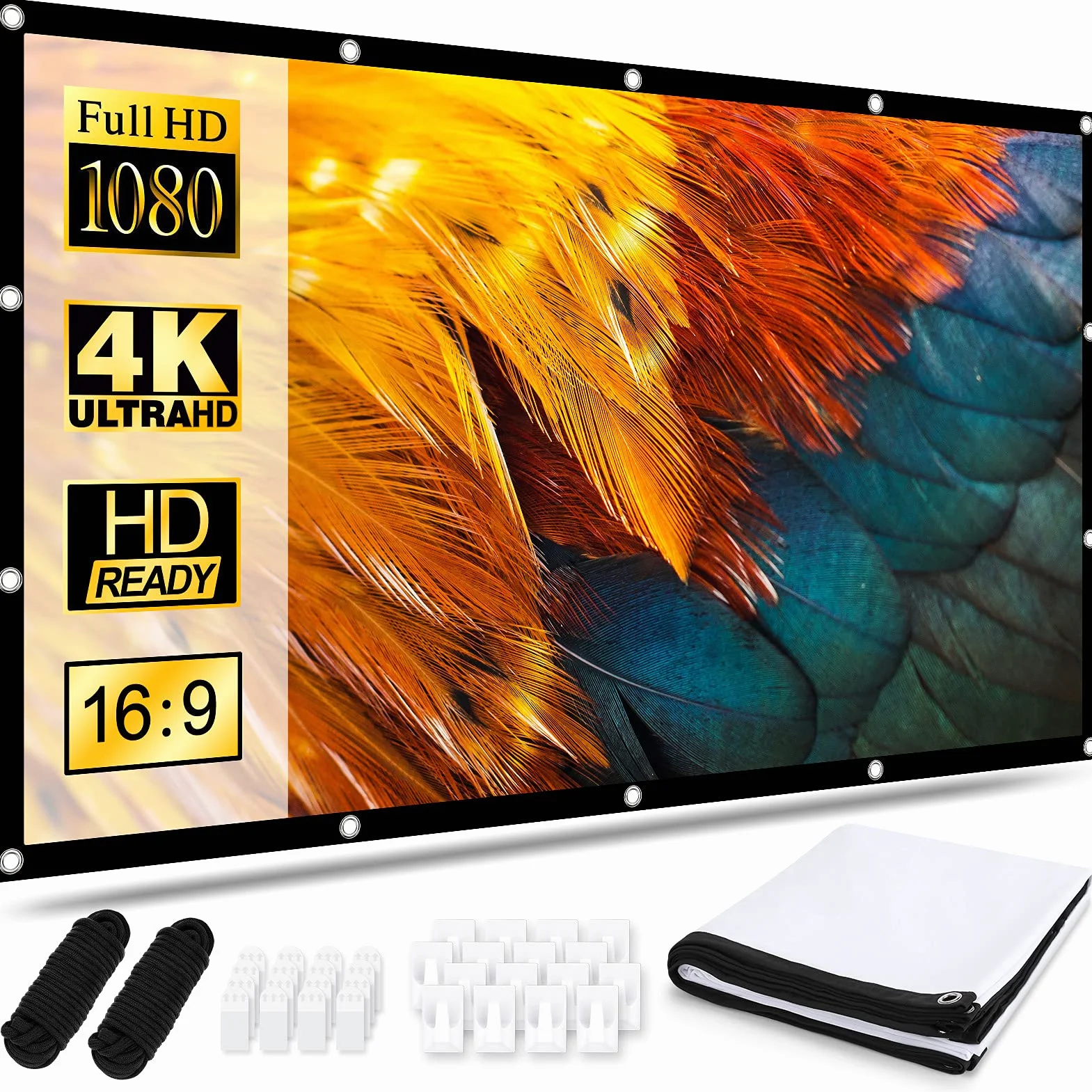 Osoeri Écran de Projection Portable 120 Pouces 16:9 HD Anti-Plis pour Vidéoprojecteurs