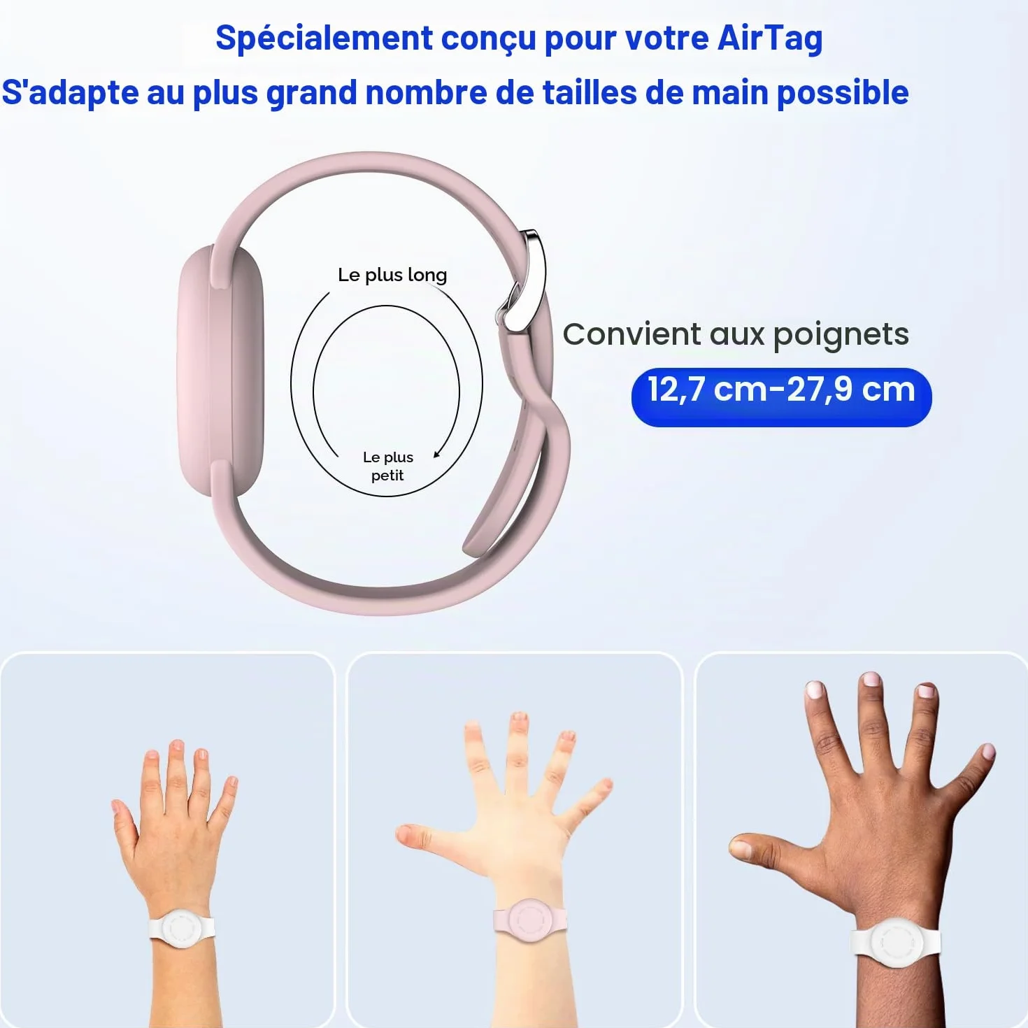 R-fun Lot de 2 Bracelets étanches pour Enfants compatibles avec Apple Air Tag Tracker avec Silicone Souple, Coque Anti-Perte pour Enfants, Blanc/Rose