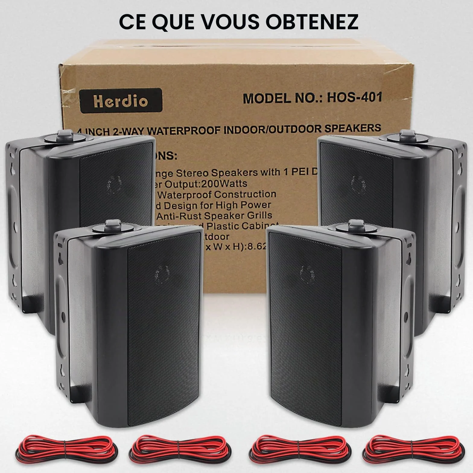 Herdio Etanche Enceintes d'extérieur 4 Pouces avec 400 Watts de Basses puissantes, Couverture sonore stéréo à Large Plage, durabilité par Tous Les Temps (2 Paires, Noir)