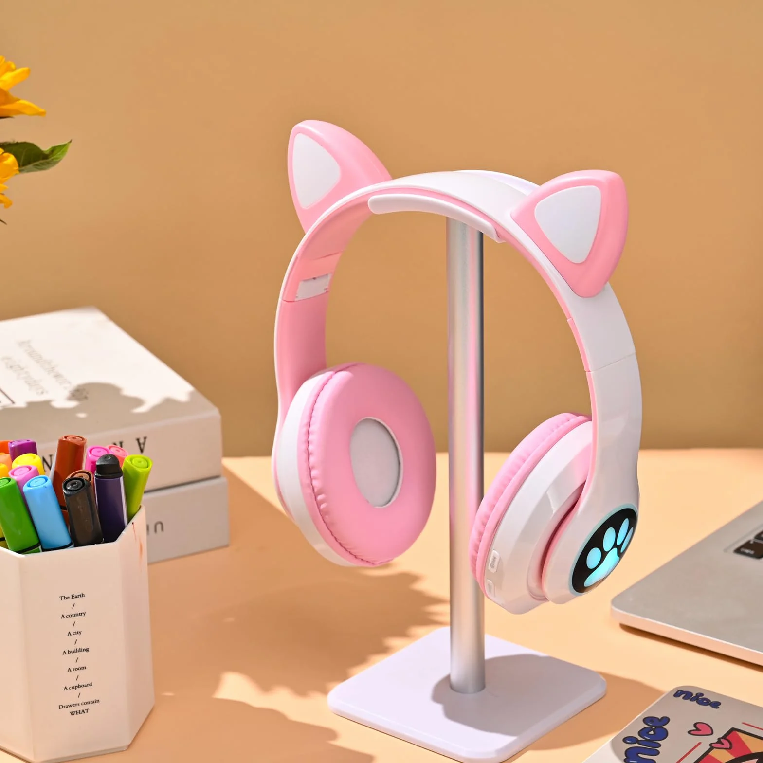 OHAANYY Casque Bluetooth pour Enfants sans Fil,Casque Cat Pliable avec LED Flash Lumières Glow, Enfants Bluetooth 5.0 avec Microphone et Contrôle du Volume, Carte Slot pour PC/Tablettes/TV (5)