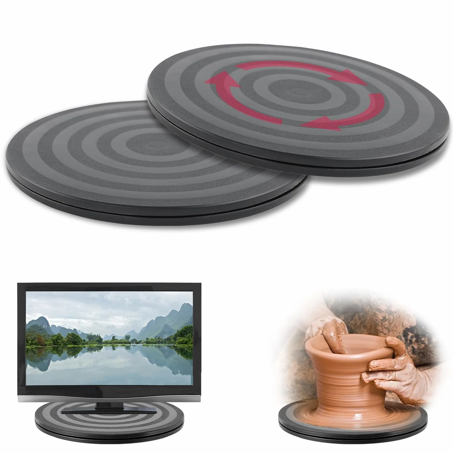 2 PCS Plateau Tournant Universel de 20 cm, Capacité de Charge du Plateau tournant TV 20KG, Rotatif à 360°, pour Les Plantes en Pot, Les Haut-Parleurs, Les Ordinateurs Portables, Les Moniteurs, Les T