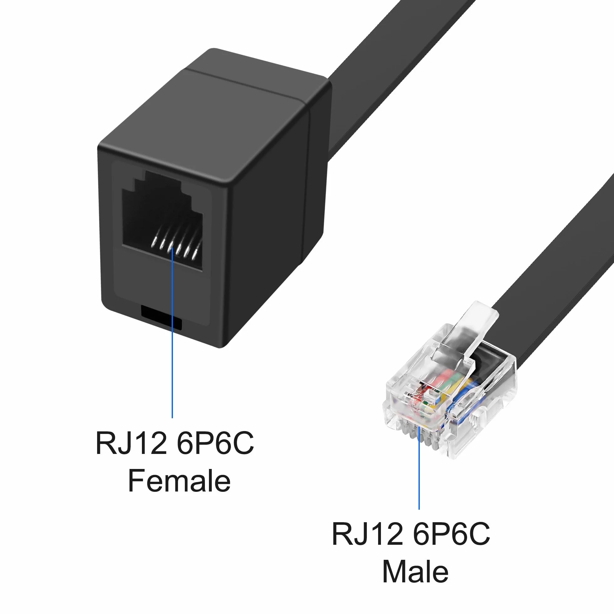MEIRIYFA Lot de 2 câbles d'extension RJ12 6P6C femelle vers mâle RJ11/RJ12 Cat3 pour combiné téléphonique 30 cm