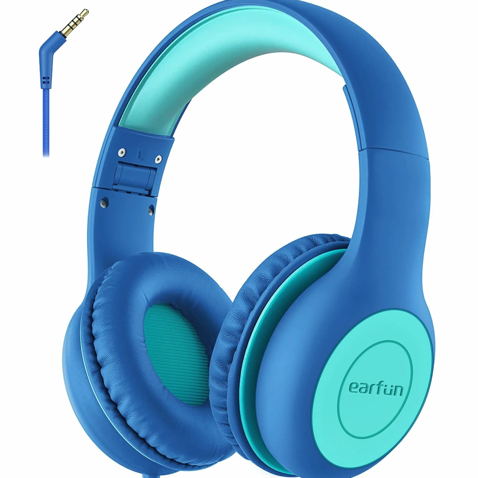 EarFun Casque Audio Enfant Filaire, Limiteur de Volume 85dB, Partage Audio, Pliable et Réglable, Confortable, Jack 3,5 mm, Casque Enfants pour École/Voyage/Téléphone, Bleu-Vert