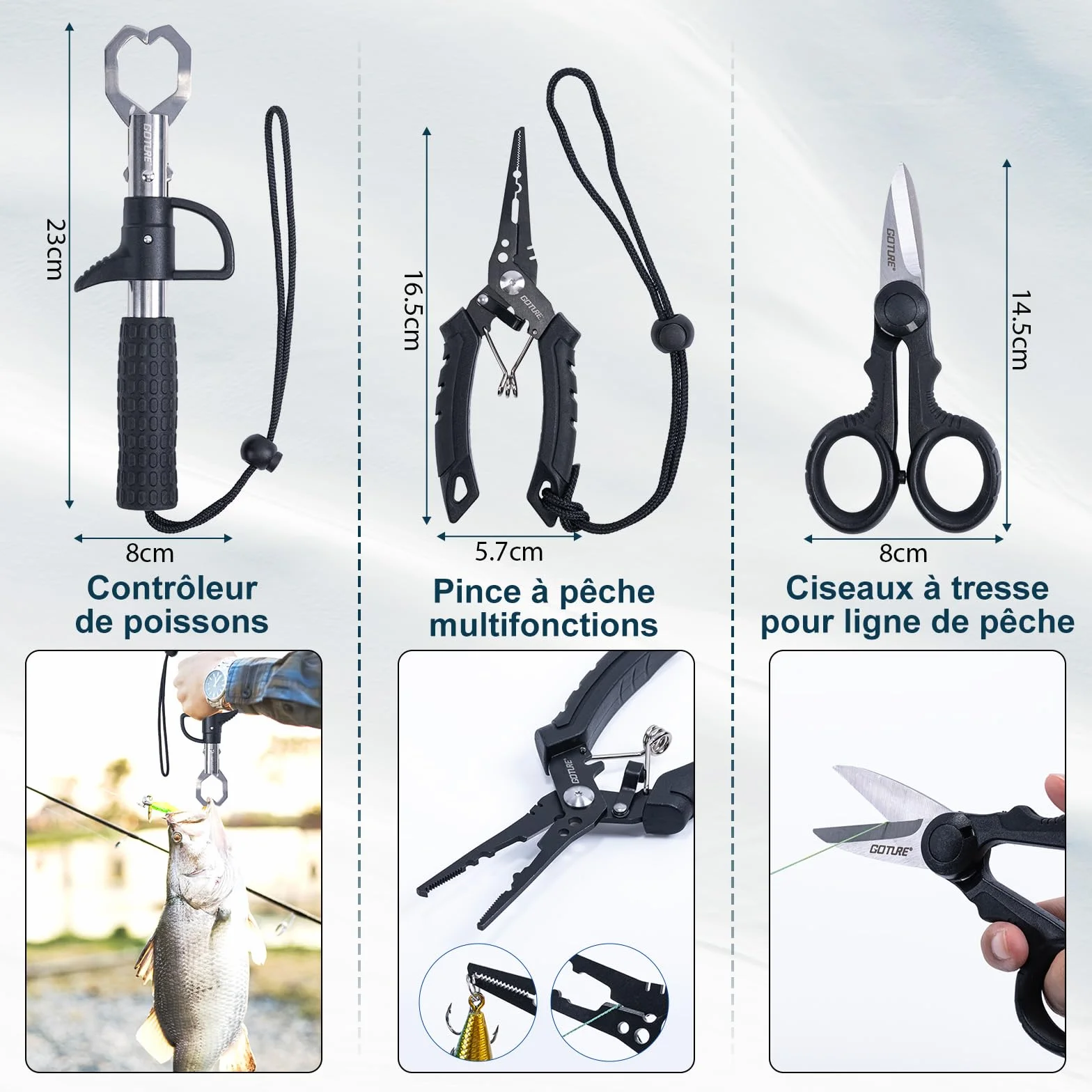 Goture Ensemble de pêche télescopique Carbone 24T 1,8 m 2,1 m 2,4 m 2,7 m Moulinet 5,2:1 Ligne 150 m 14 kg