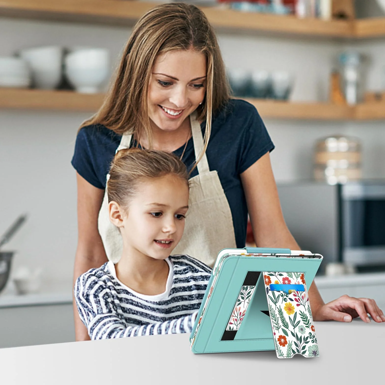 FINTIE Étui Compatible avec 7" Kobo Libra Colour 2024 / Kobo Libra 2 2021 (Modèle: N428 / N418), Coque Liseuse avec Béquille et Fente pour Carte et Dragonne, Fleur Printanière