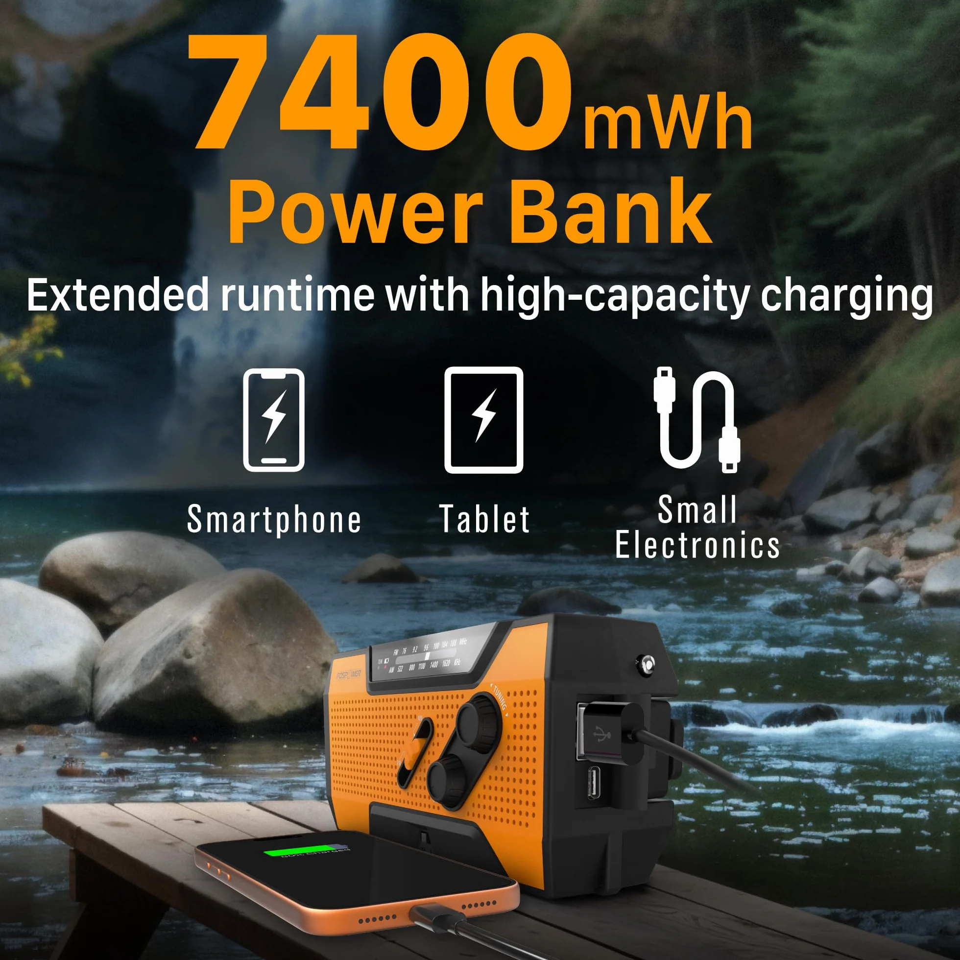 FosPower Radio Portable d'Urgence Météo 2000mAh Solaire Manivelle AM/FM Lampe LED SOS Recharge Téléphone