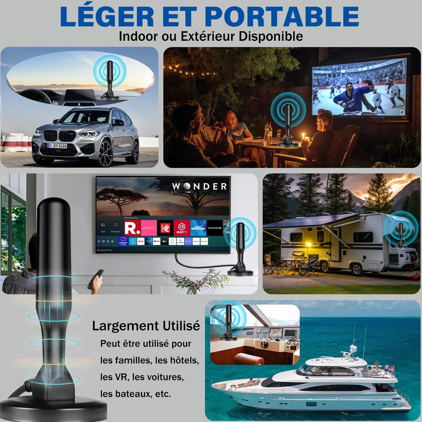 Antenne TV Intérieur Puissante, Nouveau pour 2026 Antenne TNT HD avec Amplificateur de Signal Intelligent, Réception 360° Longue Portée 500km, Support 4K HD/1080P Les Chaînes Gratuites per HDTV
