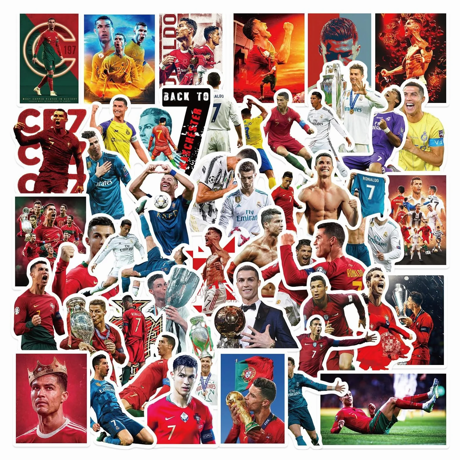 Autocollants Cristiano Ronaldo Vinyle Imperméables Lot de 50 Stickers Football