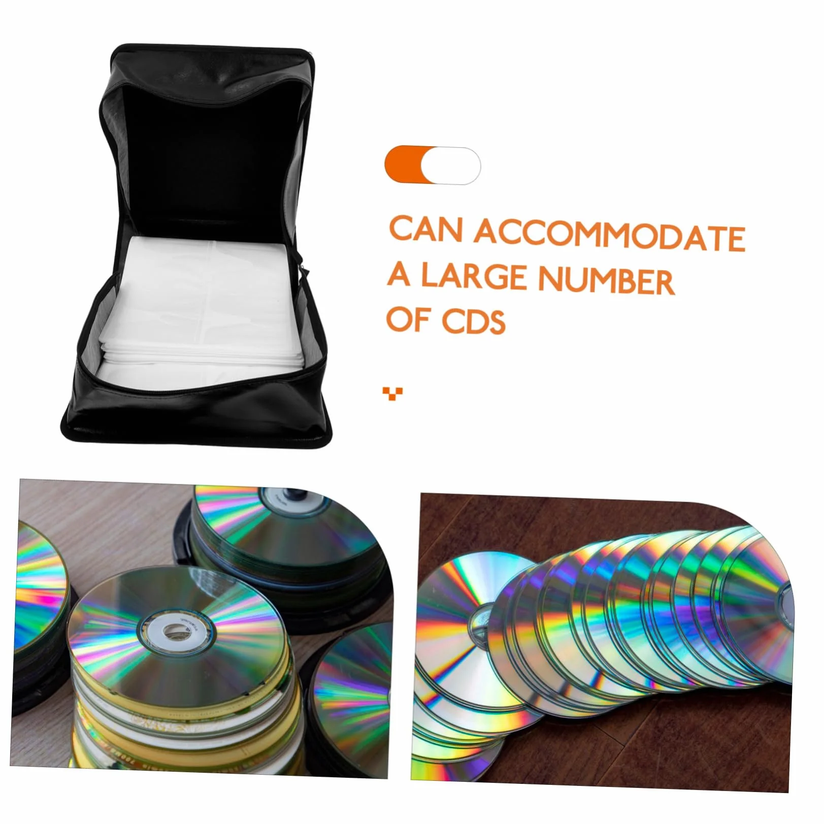 Amosfun Étui à CD Pu Grosse Capacité 500 Disques Portable avec Poignée pour Voiture et Maison, Classeur de Rangement Noir Résistant à L’usure, Protection Poussière et Humidité