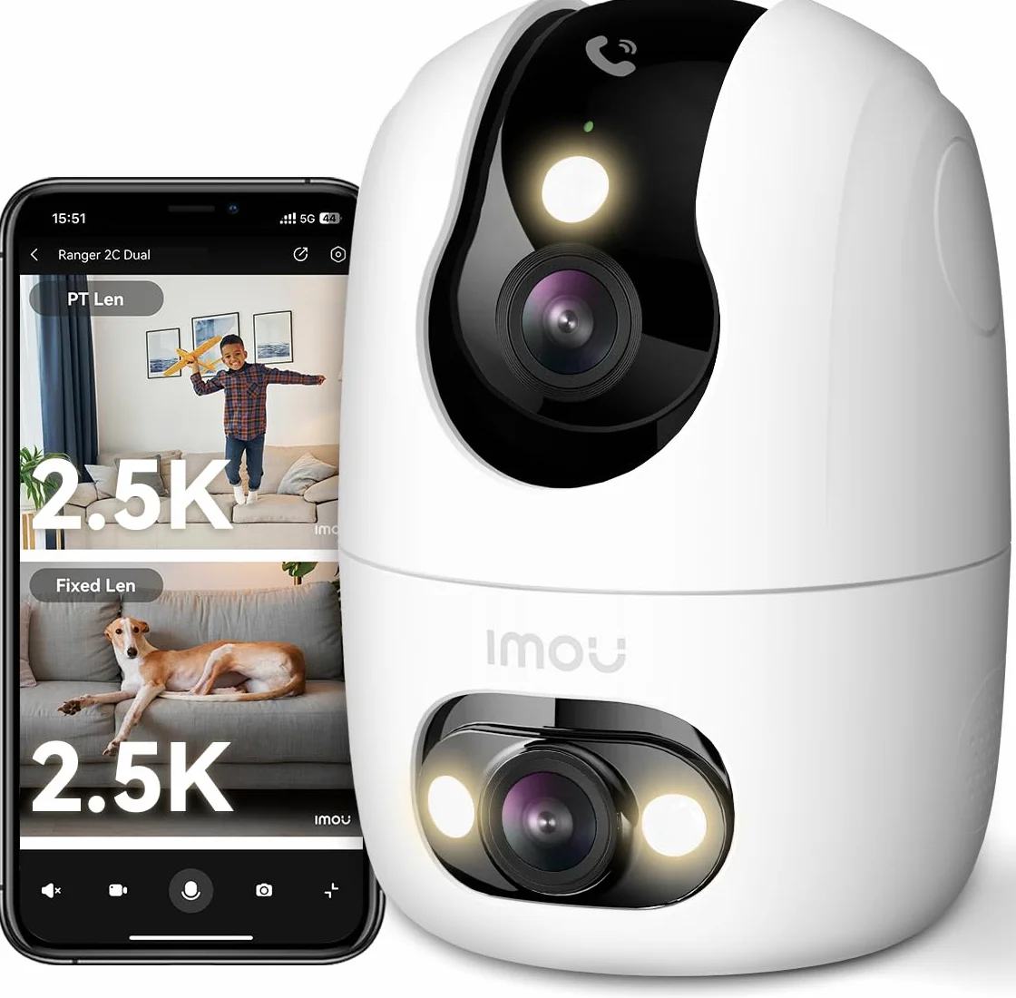 Imou 4K(4MP+4MP) Caméra Surveillance WiFi Intérieur Double Objectif, WiFi 2,4G/5GHz, Vision Nocturne Couleur, Détection de Personnes/Animaux, Suivi Automatique, Compatible Alexa pour Bébé/Chien/Maison