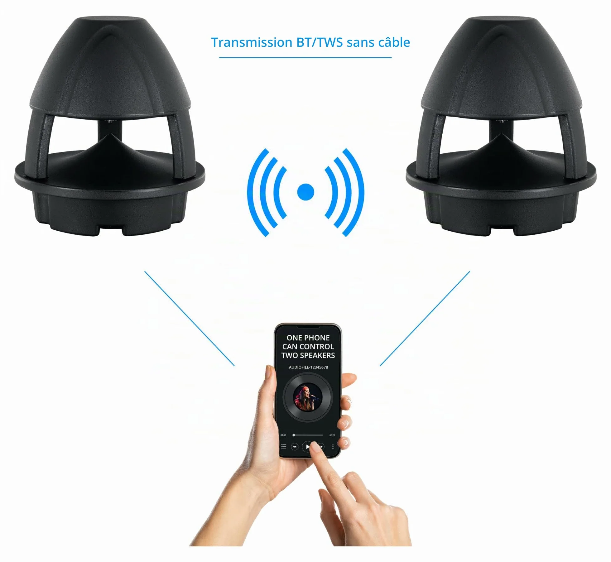 McGrey WPL-660BK BT 360° Enceinte Outdoor Active 2 Voies pour Jardin - Portée Bluetooth® : env. 10 mètres - Diffusion sonore à 360° - Résistante à l'eau et aux UV (IP56) - Noir