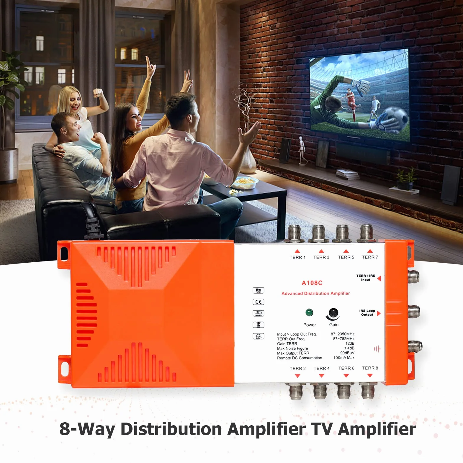 Amplificateur de distribution professionnel 8 voies TV terrestre IRS 87-2350 MHz intérieur