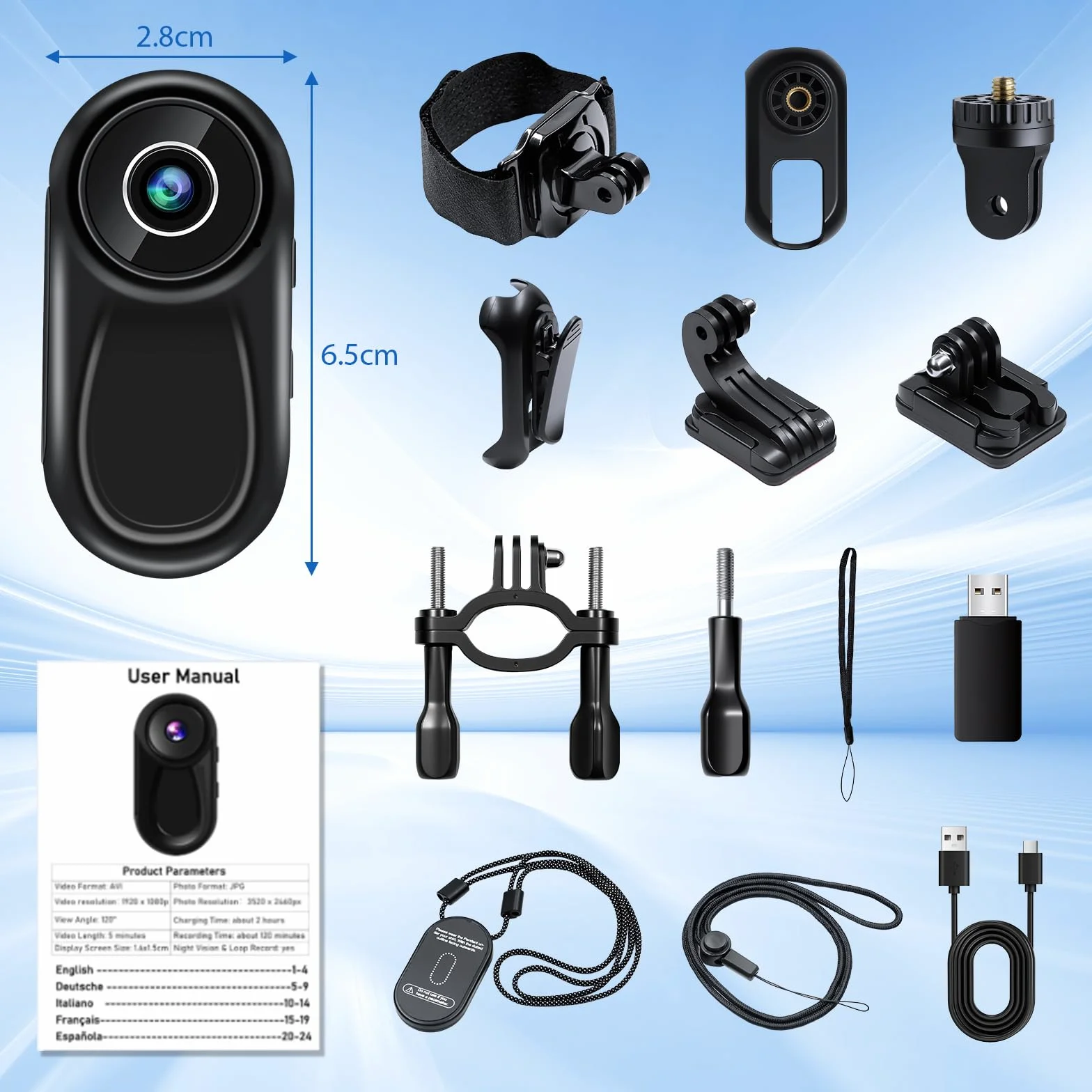 TANGMI Camera Sport Mini, Support Magnétique Moto 360, Dashcam Moto 1080P Grand Angle 120°, Vision Nocturne