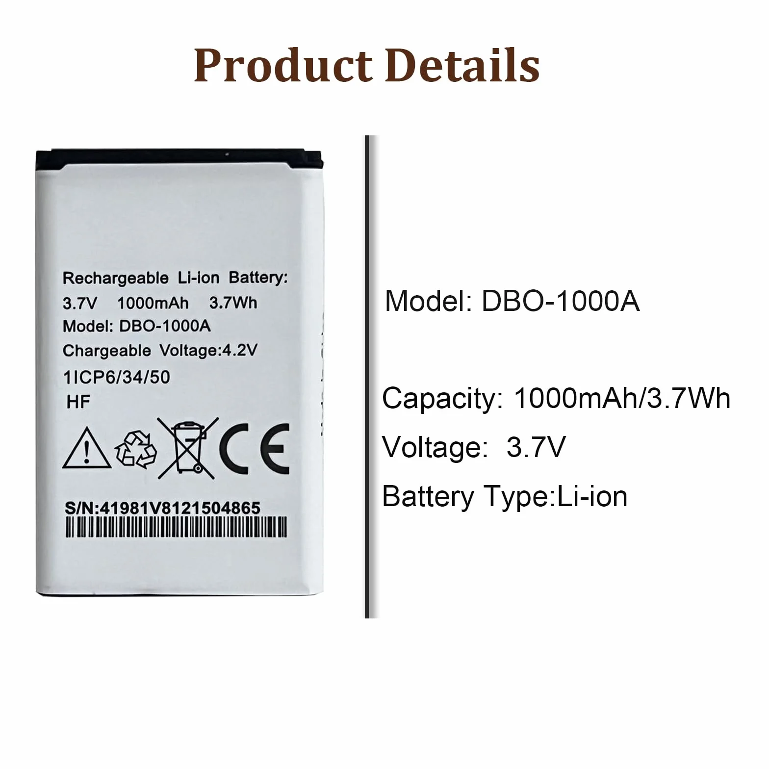 Batterie D'origine DBO-1000A pour Doro 2404, 1370, 5860, 6040, 6060, 6820, 6880