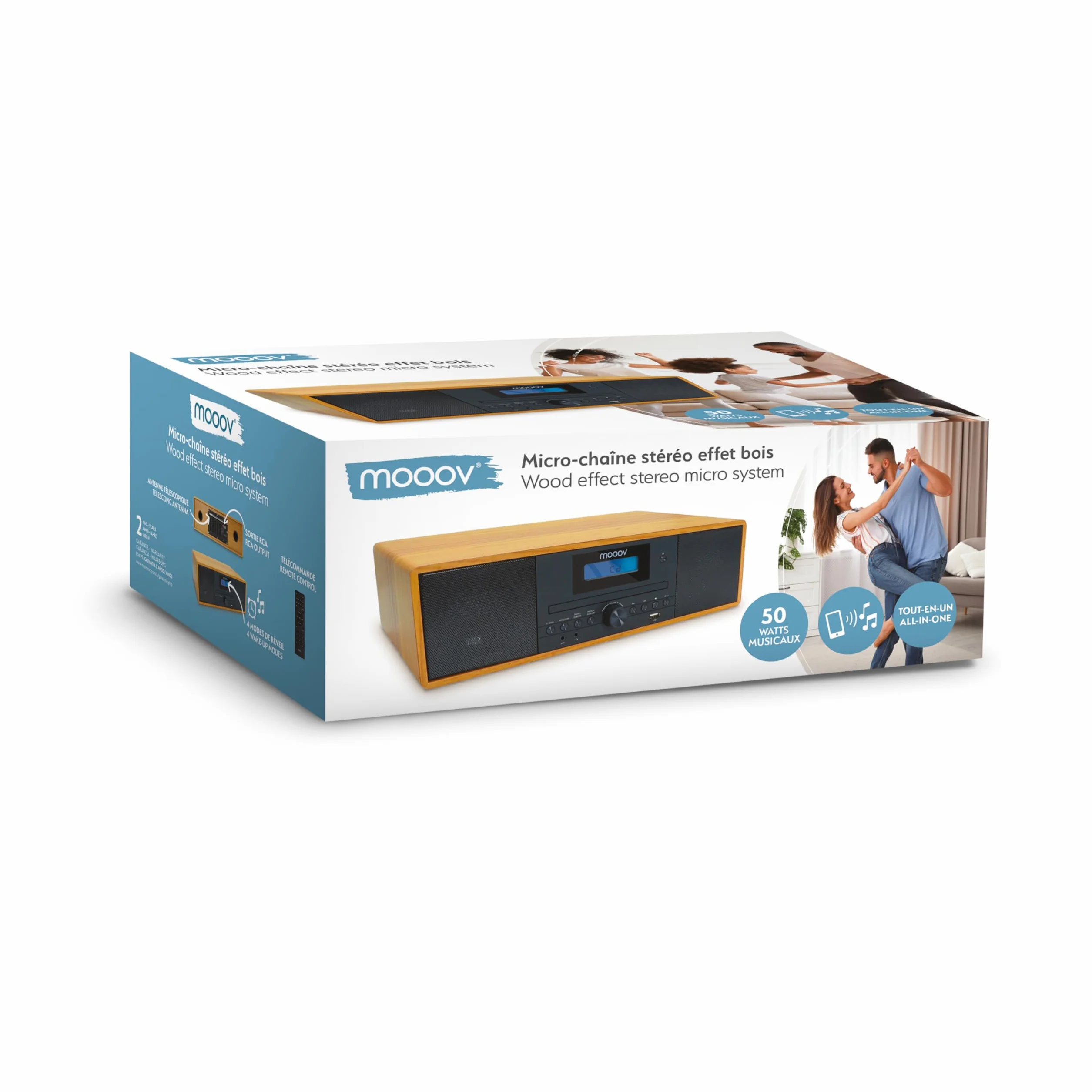MOOOV Micro-Chaine HiFi Bluetooth sans Fil FM CD USB Télécommande Effet Bois Mini Chaîne Enceinte Vintage